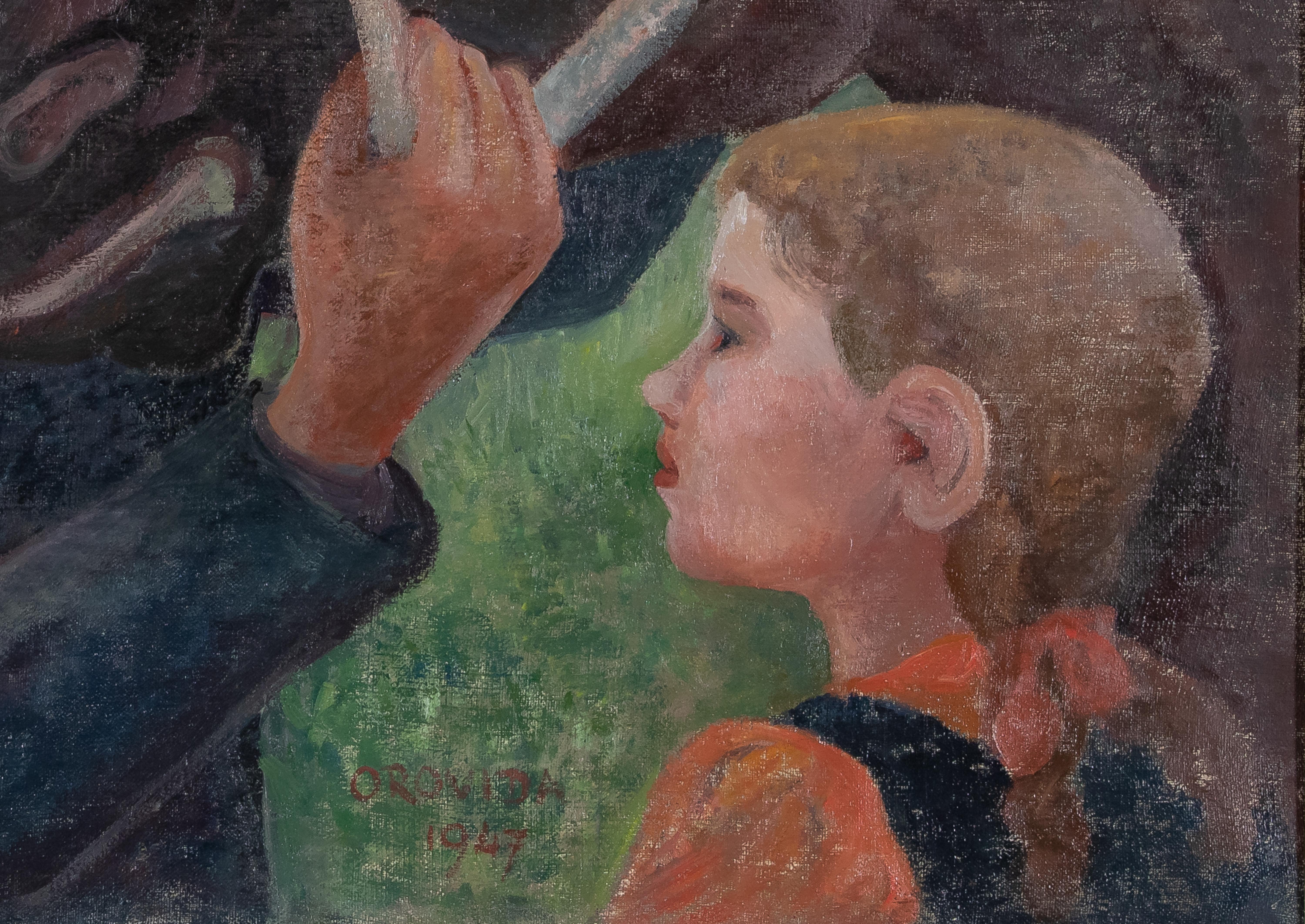 Vater, Tochter und Pferd von Orovida Pissarro – Ölgemälde im Angebot 3