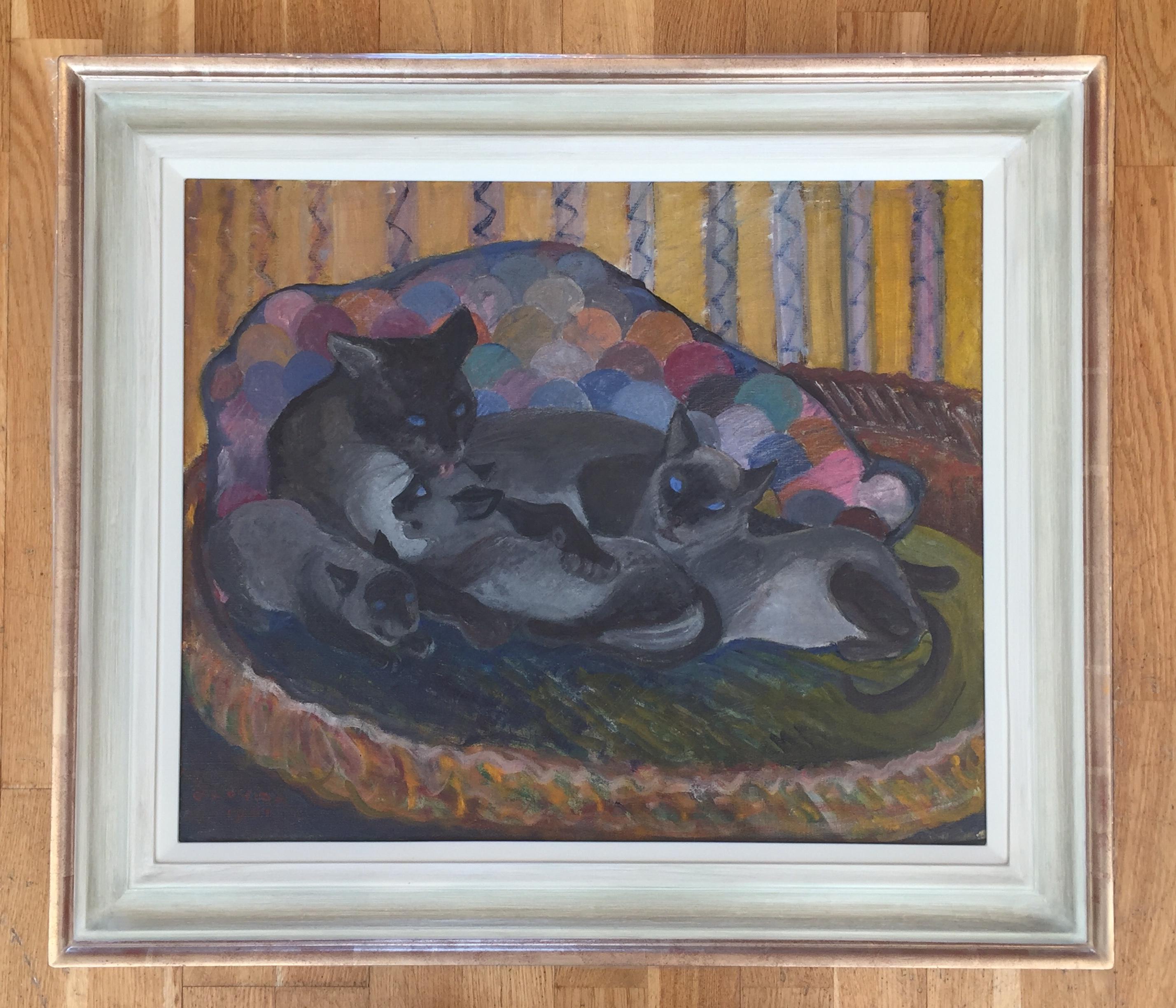 Siamese cat + kittens, oil on canvas 1961, by Orovida Pissarro, + authentication For Sale 2