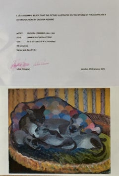 Siamese cat + kittens, oil on canvas 1961, by Orovida Pissarro, + authentication