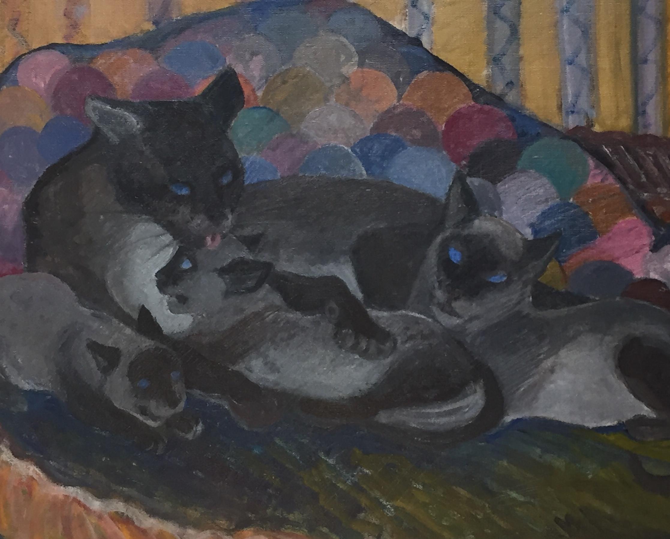 Siamese cat + kittens, oil on canvas 1961, by Orovida Pissarro, + authentication im Angebot 5