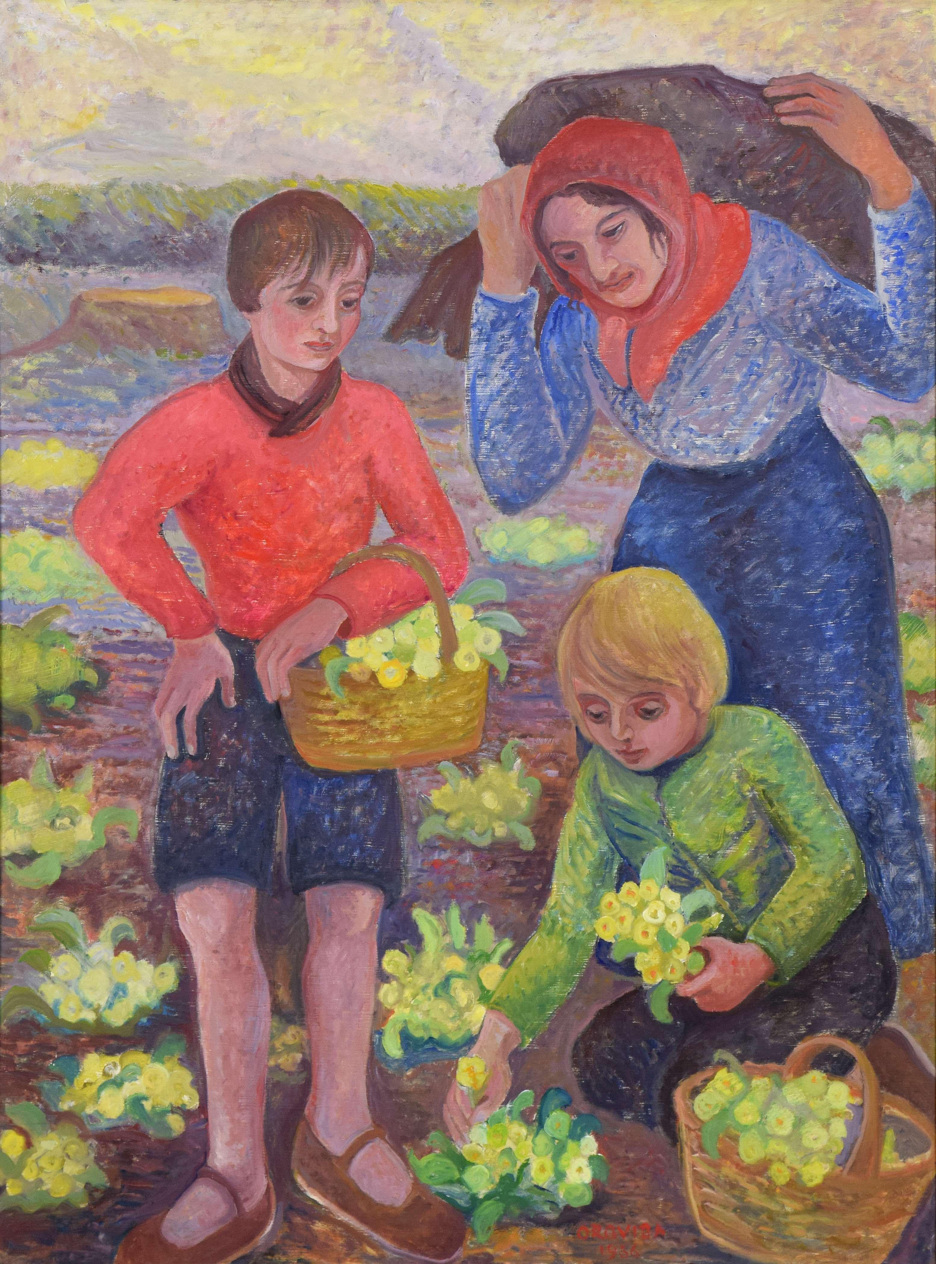 Spring (Primrose Gathering) by Orovida Pissarro - Oil painting