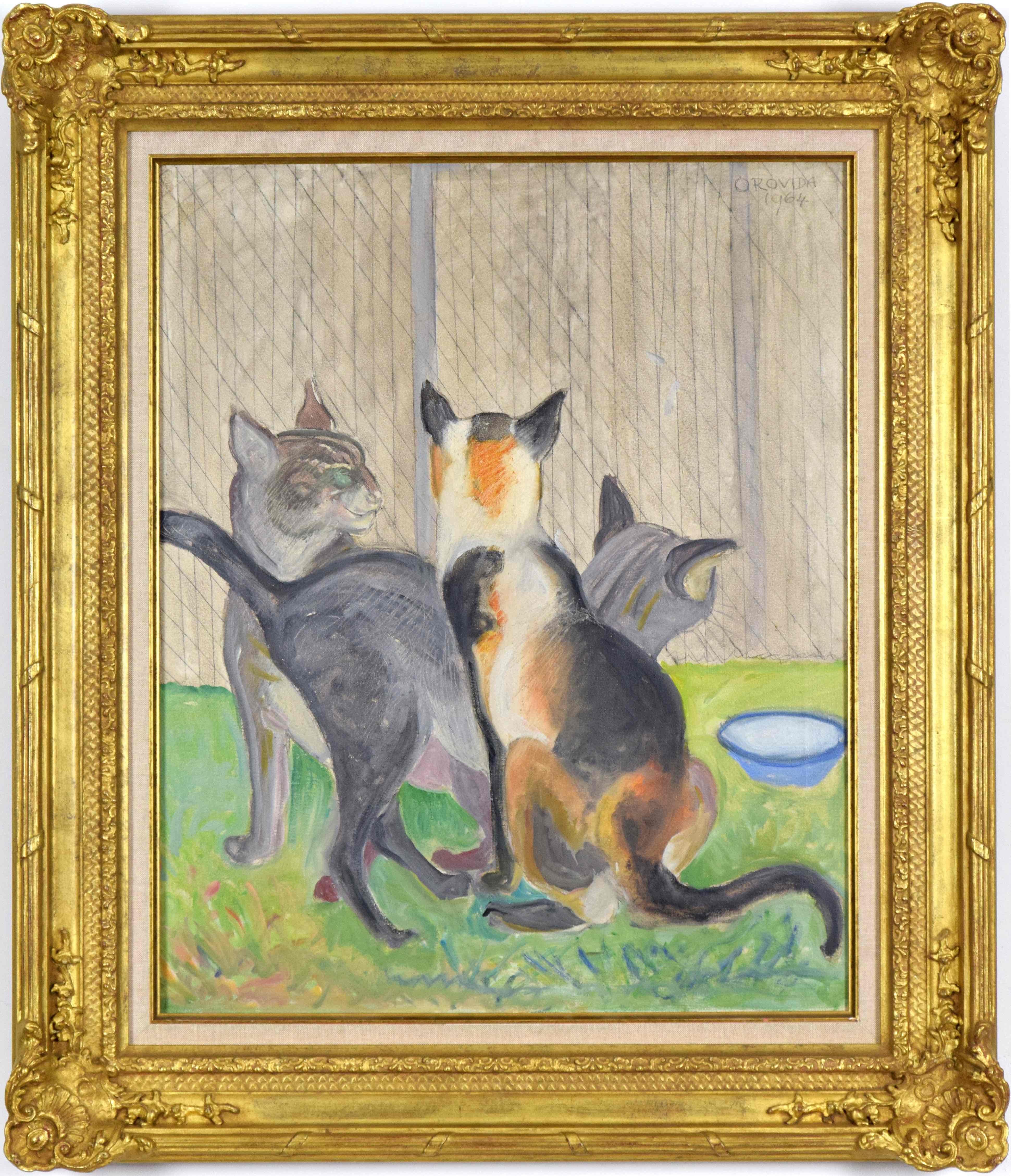 The Cattery von Orovida Pissarro – Tiergemälde im Angebot 1