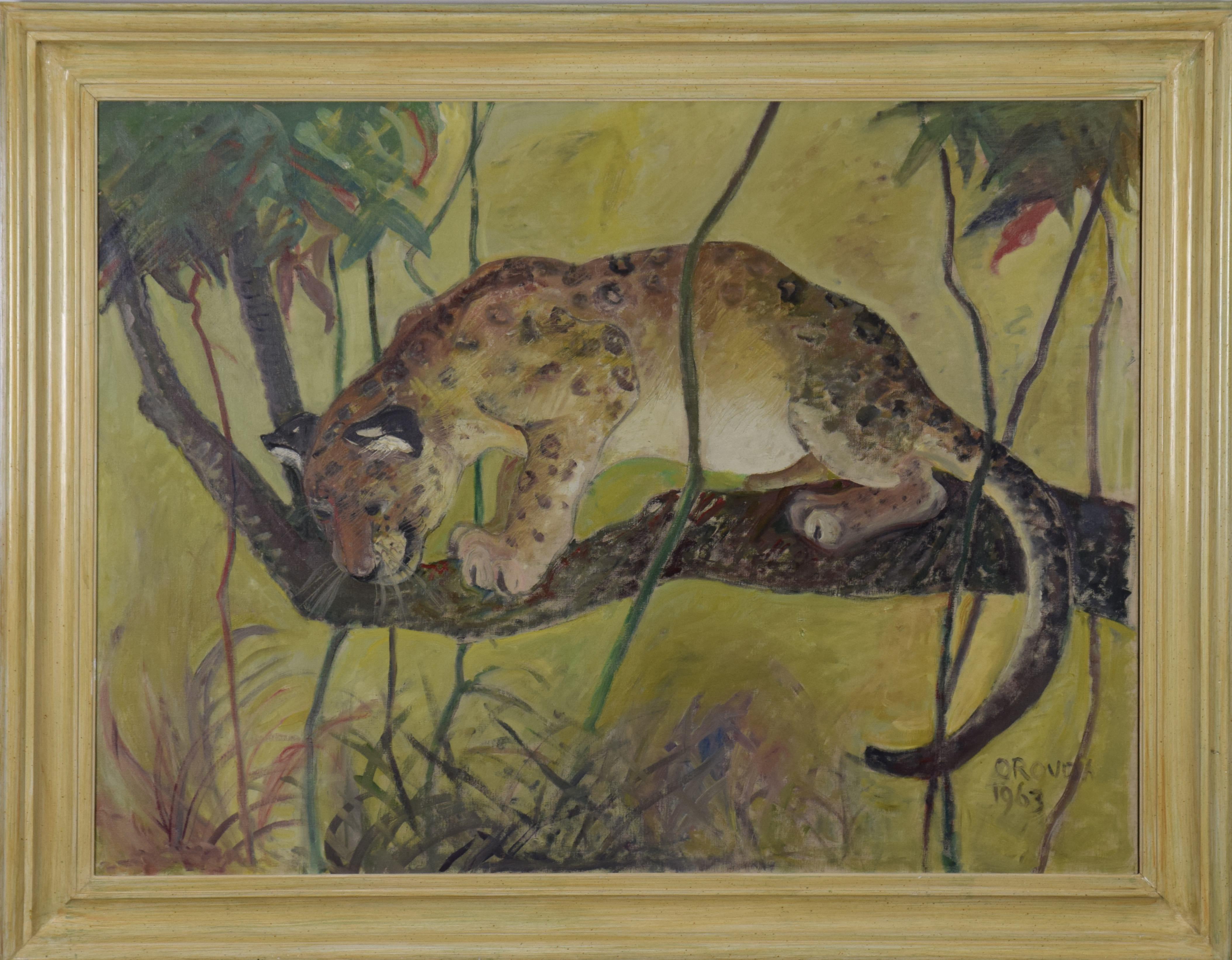 Le tueur de singe par Orovida Pissarro - Peinture d'animaux en vente 1