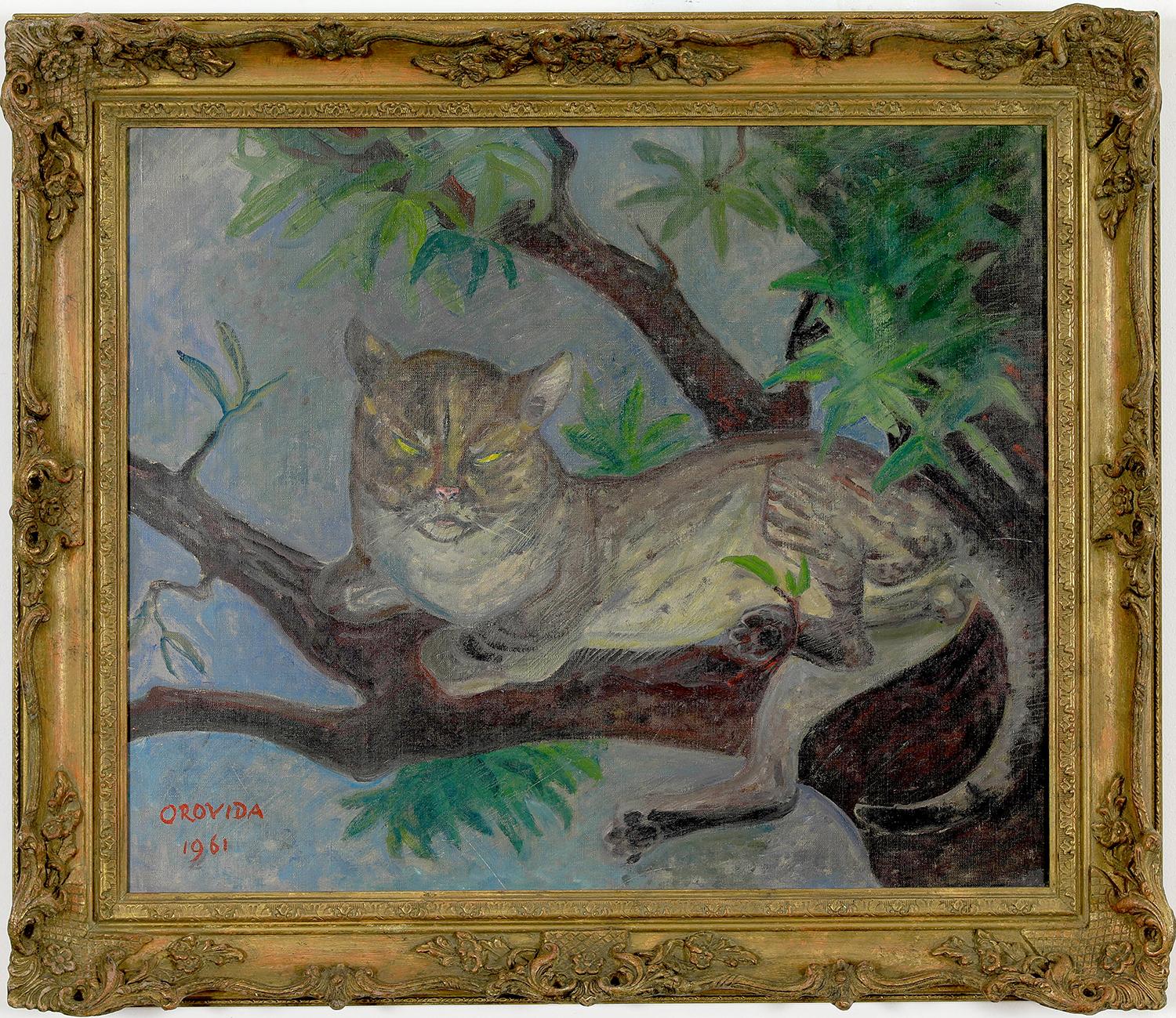 Tom Cat von Orovida Pissarro - Katze Ölgemälde, 1961 im Angebot 1