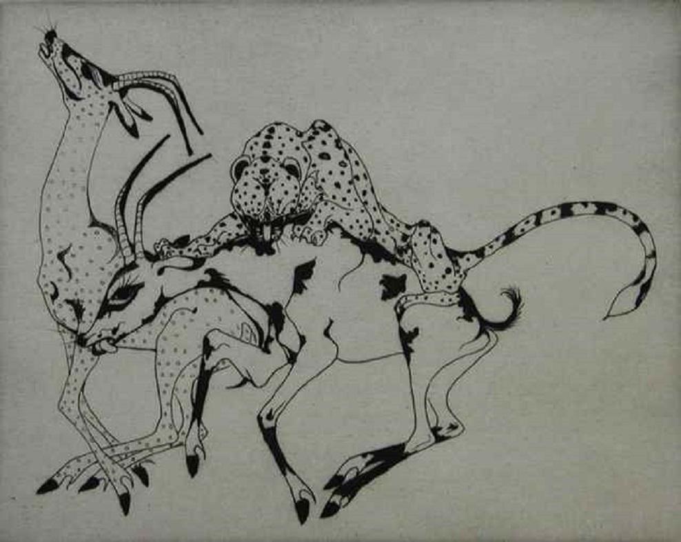 SOLD UNFRAMED 

Cheetah by Orovida Pissarro (1893 - 1968)
Etching, 28/50
19.2 x 24.5 cm (7 ½ x 9 ⅝ inches)
Signed and dated lower right Orovida 1930
Numbered lower left 28/50 and titled lower middle

Artist's Biography:
Orovida Camille Pissarro,