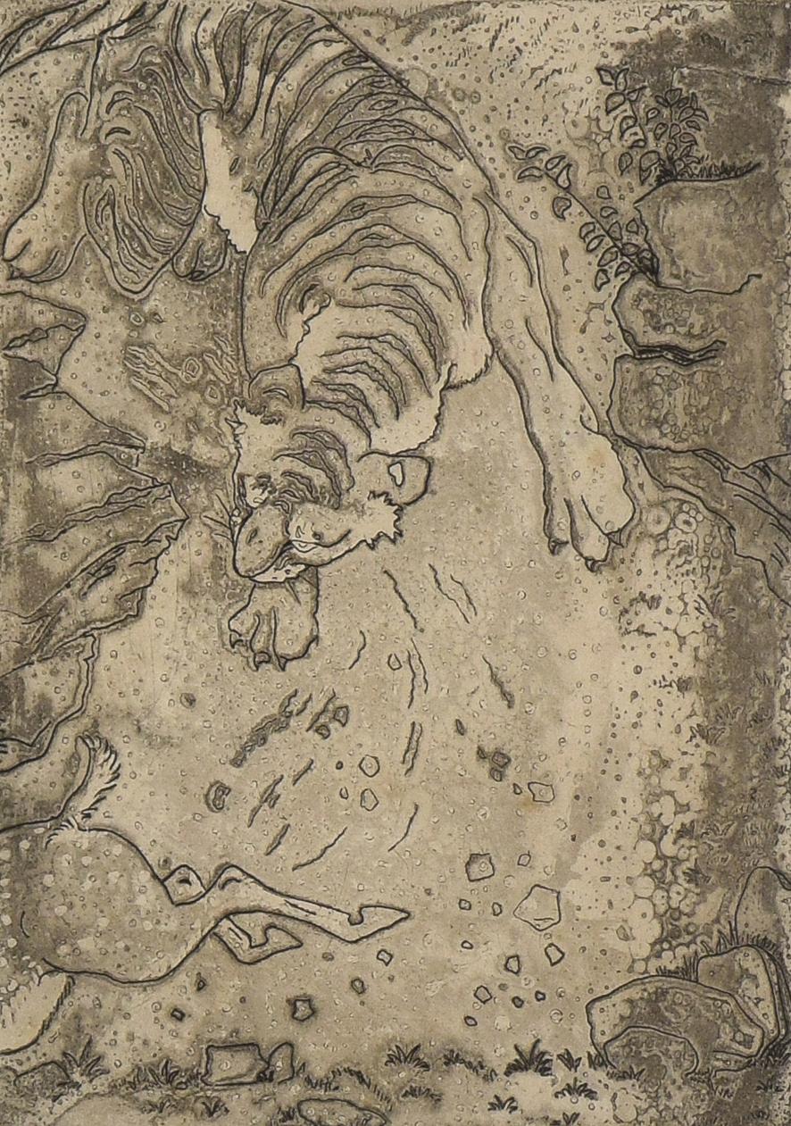 La Poursuite di Orovida Pissarro (1893-1968)
Acquaforte con acquatinta
17,2 x 12,5 cm (6 ³/₄ x 4 ⁷/₈ pollici)
Firmato e datato in basso a destra Orovida 1917 
Inscritto in basso a sinistra Prova finale di stato n. 1

Biografia dell'artista
Orovida