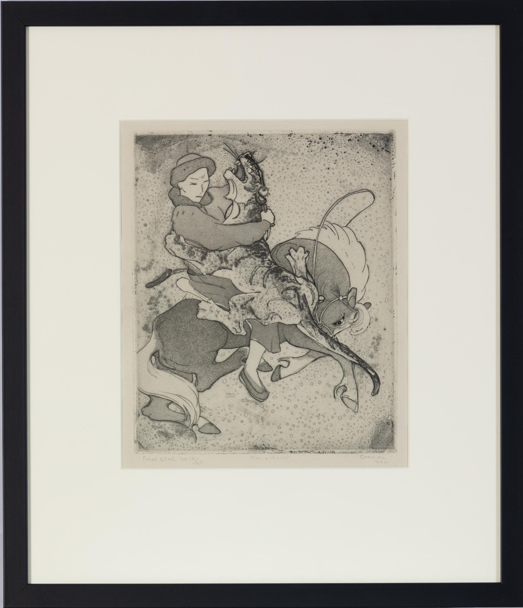 Man & Beast by Orovida Pissarro - Etching For Sale 1