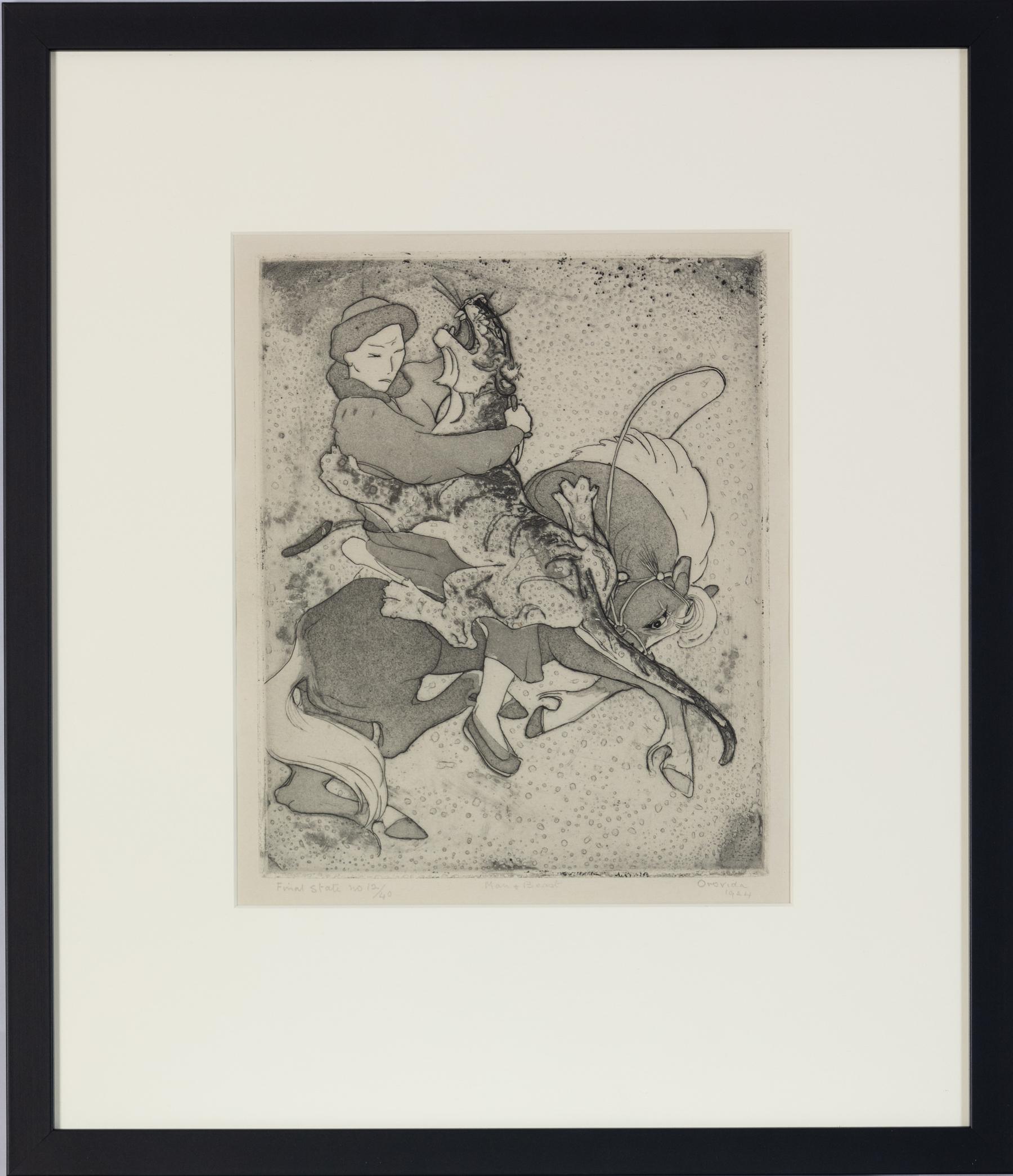 Hombre y Bestia de Orovida Pissarro - Aguafuerte en venta 1