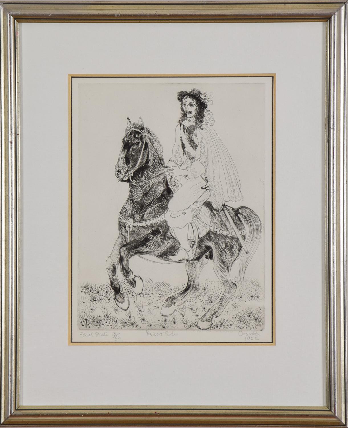 *UK BUYERS WILL PAY AN ADDITIONAL 20% VAT ON TOP OF THE ABOVE PRICE

Rupert Rides by Orovida Pissarro (1893-1968)
Etching
31 x 23.5 cm (12 ¼ x 9 ¼ inches)
Signed and dated lower right Orovida 1952
Inscribed final state 13/50 lower left and titled
