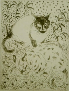 Vintage Siamese Cats by Orovida Pissarro - Animal etching