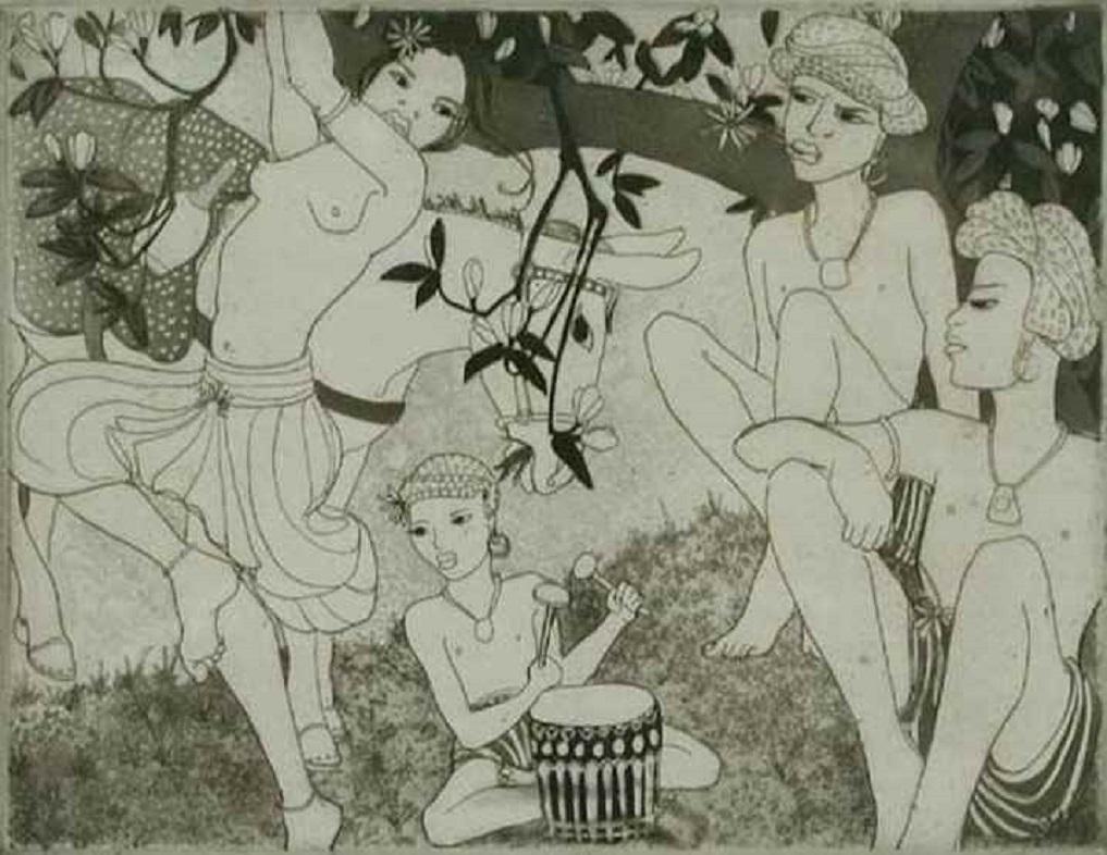 *UK BUYERS WILL PAY AN ADDITIONAL 20% VAT ON TOP OF THE ABOVE PRICE

SOLD UNFRAMED 

The Dancers by Orovida Pissarro (1893 - 1968)
Etching
19 x 24 cm (7 ¹/₂ x 9 ¹/₂ inches)
Signed and dated lower right, orovida 1927
Inscribed lower left, Final state