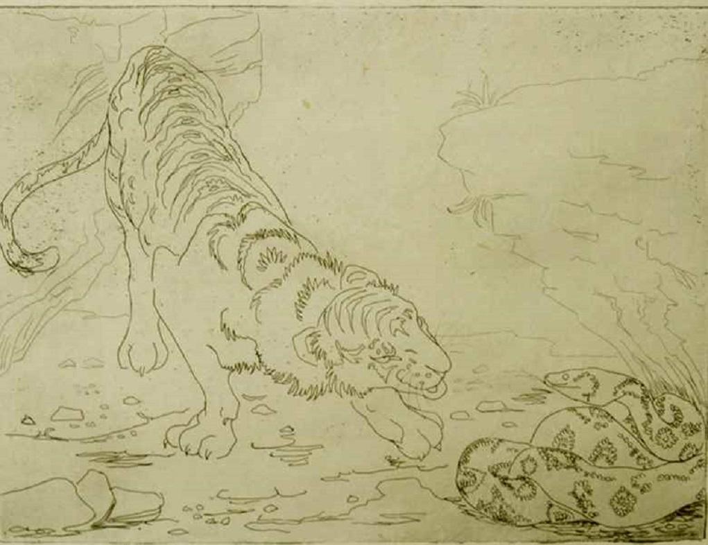 SE VENDE SIN ENMARCAR 

Tigre y pitón de Orovida Pissarro (1893 - 1968)

Grabado
22,5 x 27 cm (8 ⅞ x 10 ⅝ pulgadas)
Firmado, inscrito en el título y fechado en 1917
Estado 1, nº 9/10

Procedencia
Colección privada, Europa

Biografía del