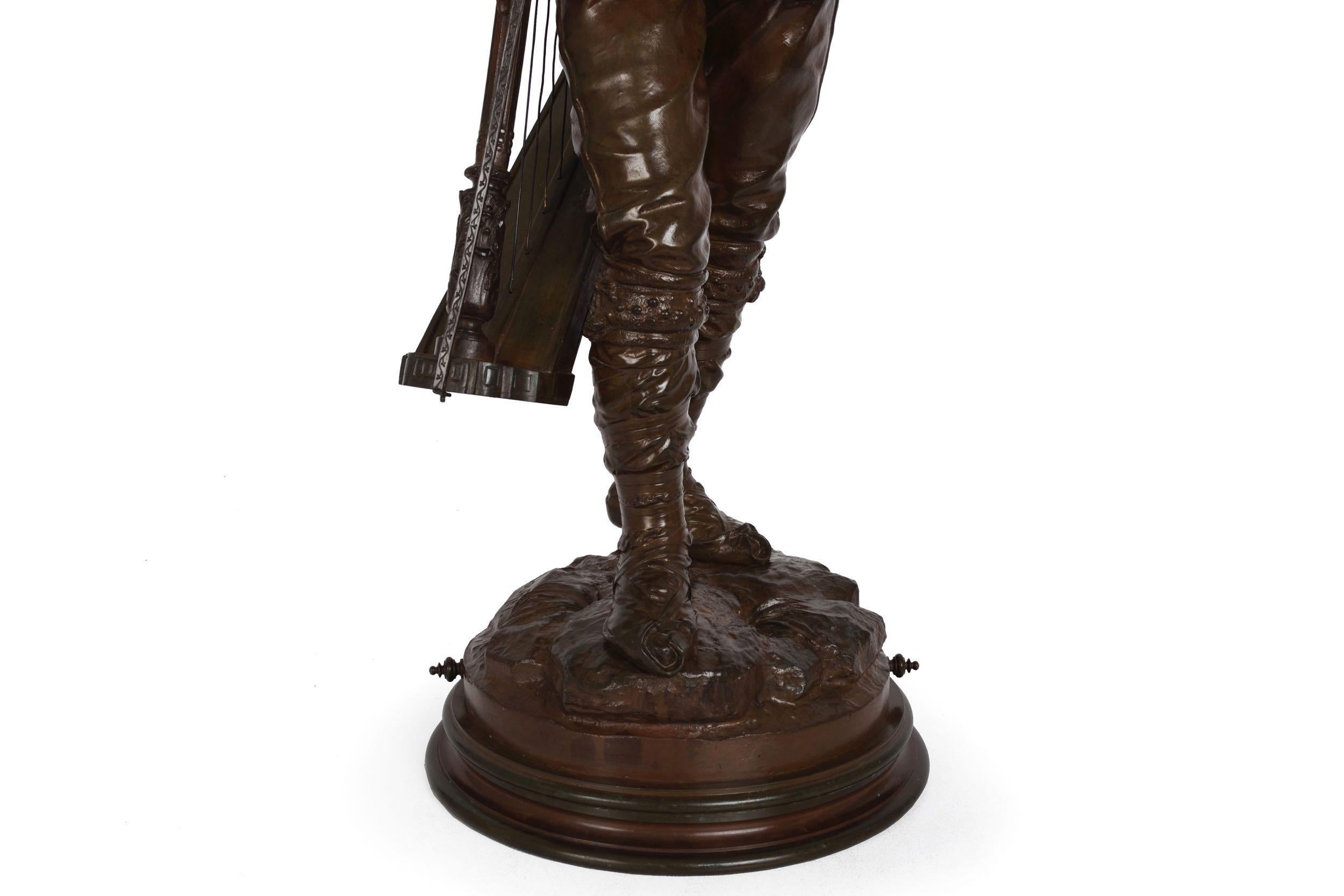 “Orphan Boy with His Harp” French Antique Bronze Sculpture by Eutrope Bouret 5