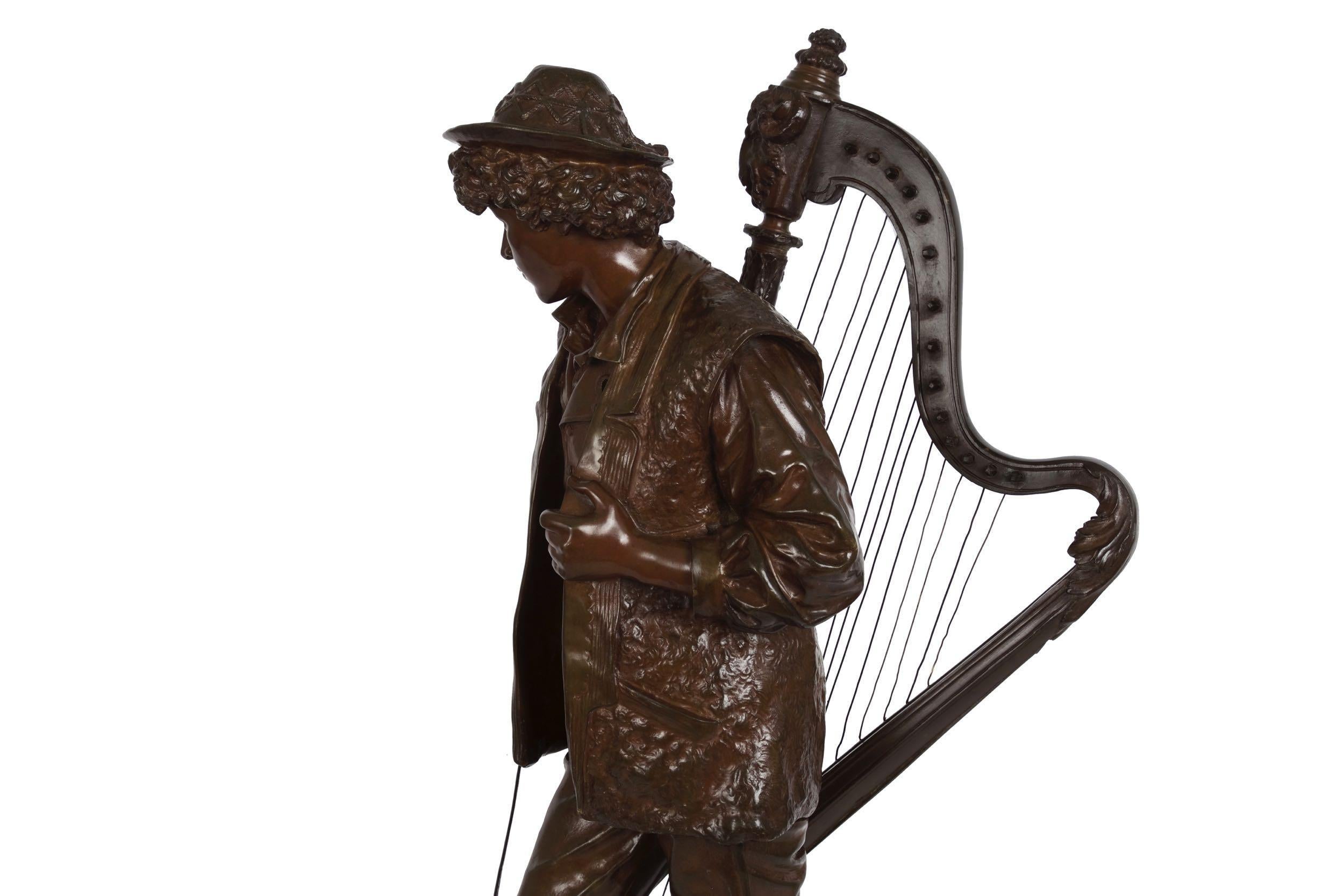 “Orphan Boy with His Harp” French Antique Bronze Sculpture by Eutrope Bouret 2