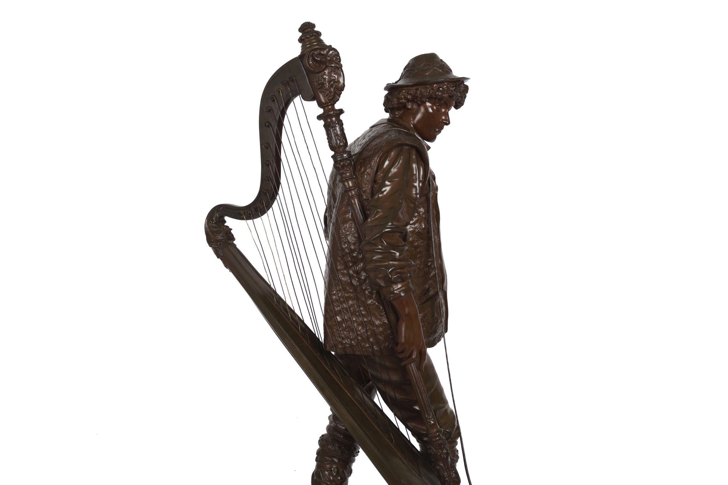 “Orphan Boy with His Harp” French Antique Bronze Sculpture by Eutrope Bouret 4