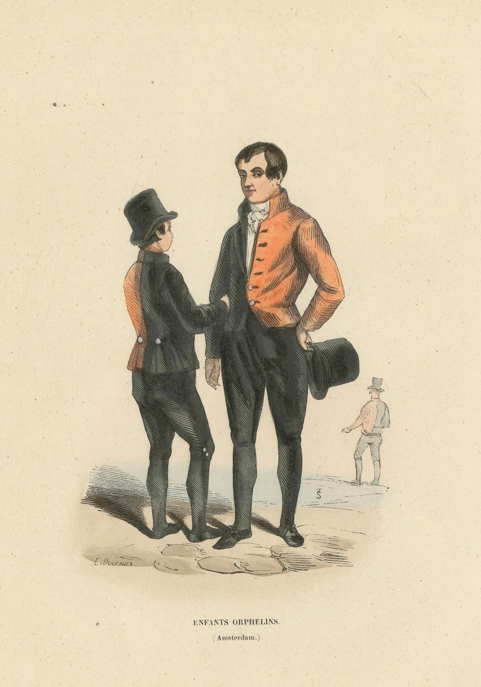 Orphan Children of Amsterdam, Hand-Coloured Lithograph, c.1845