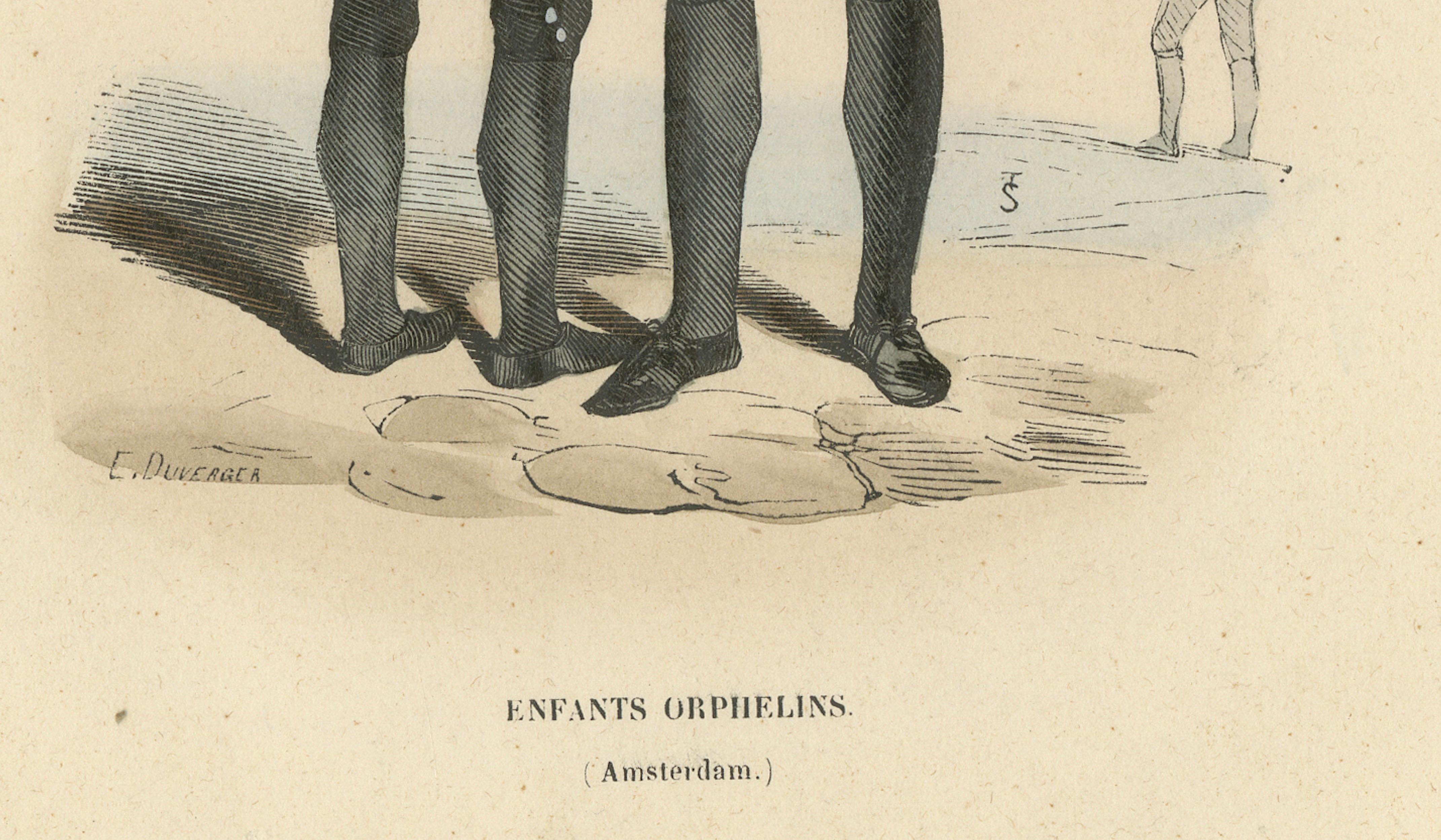 Orphan Children of Amsterdam, Hand-Coloured Lithograph, c.1845