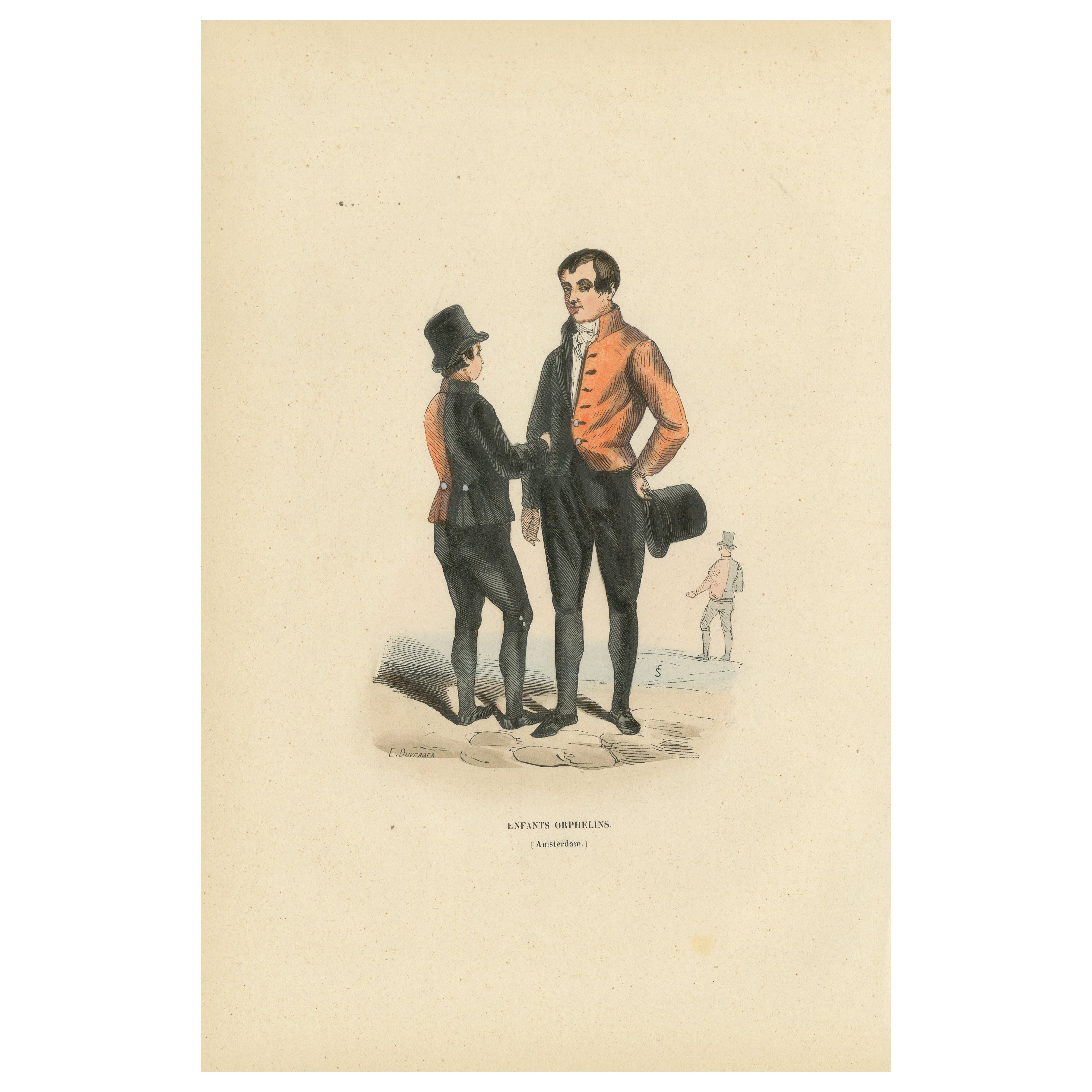 Orphan Children of Amsterdam, Hand-Coloured Lithograph, c.1845 For Sale