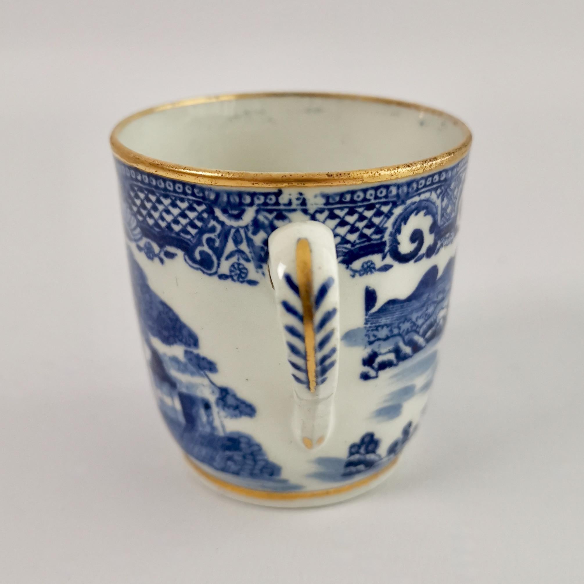 English Orphaned Coffee Cup, New Hall, Blue and White Malay House, Georgian ca 1795