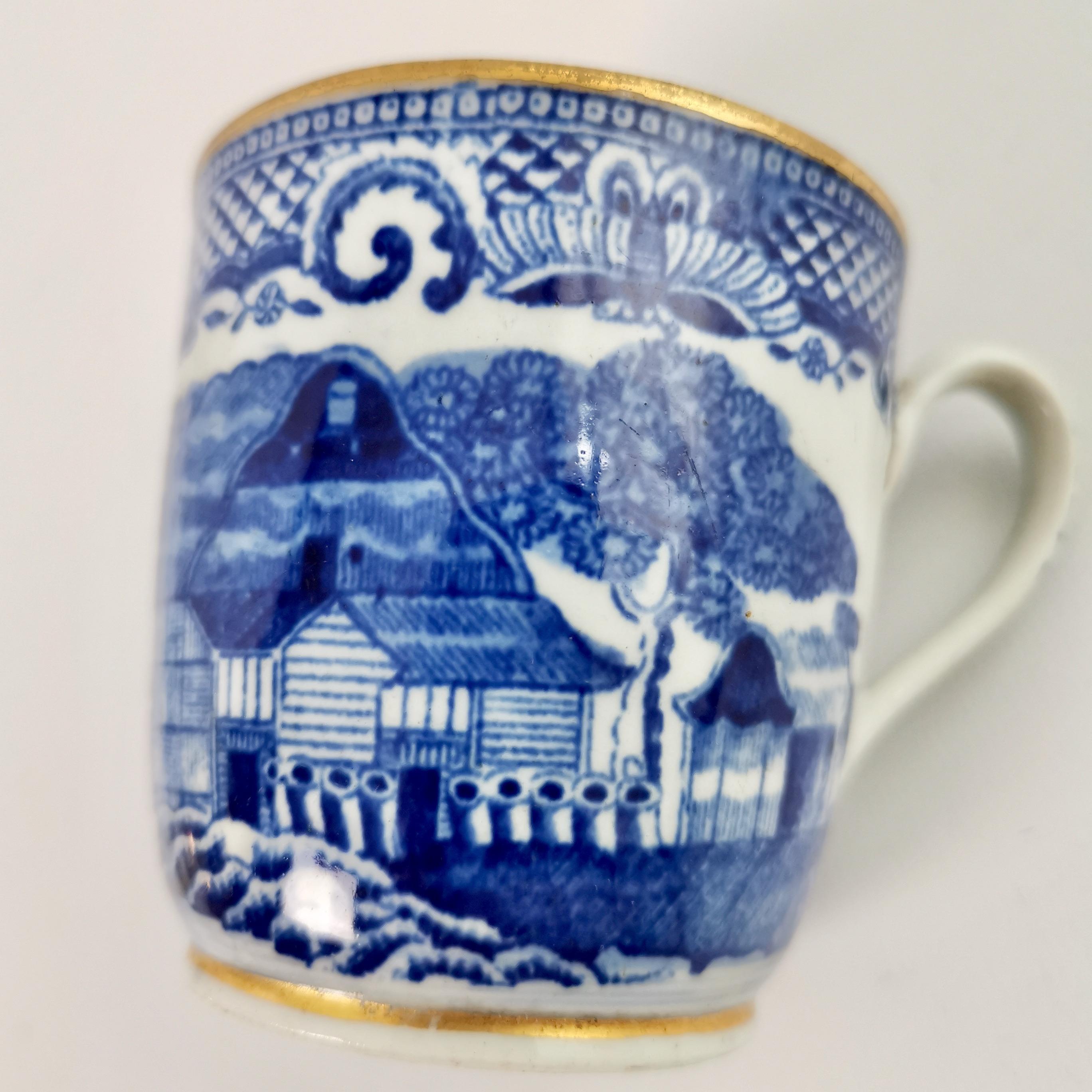 Orphaned Coffee Cup, New Hall, Blue and White Malay House, Georgian ca 1795 In Good Condition In London, GB