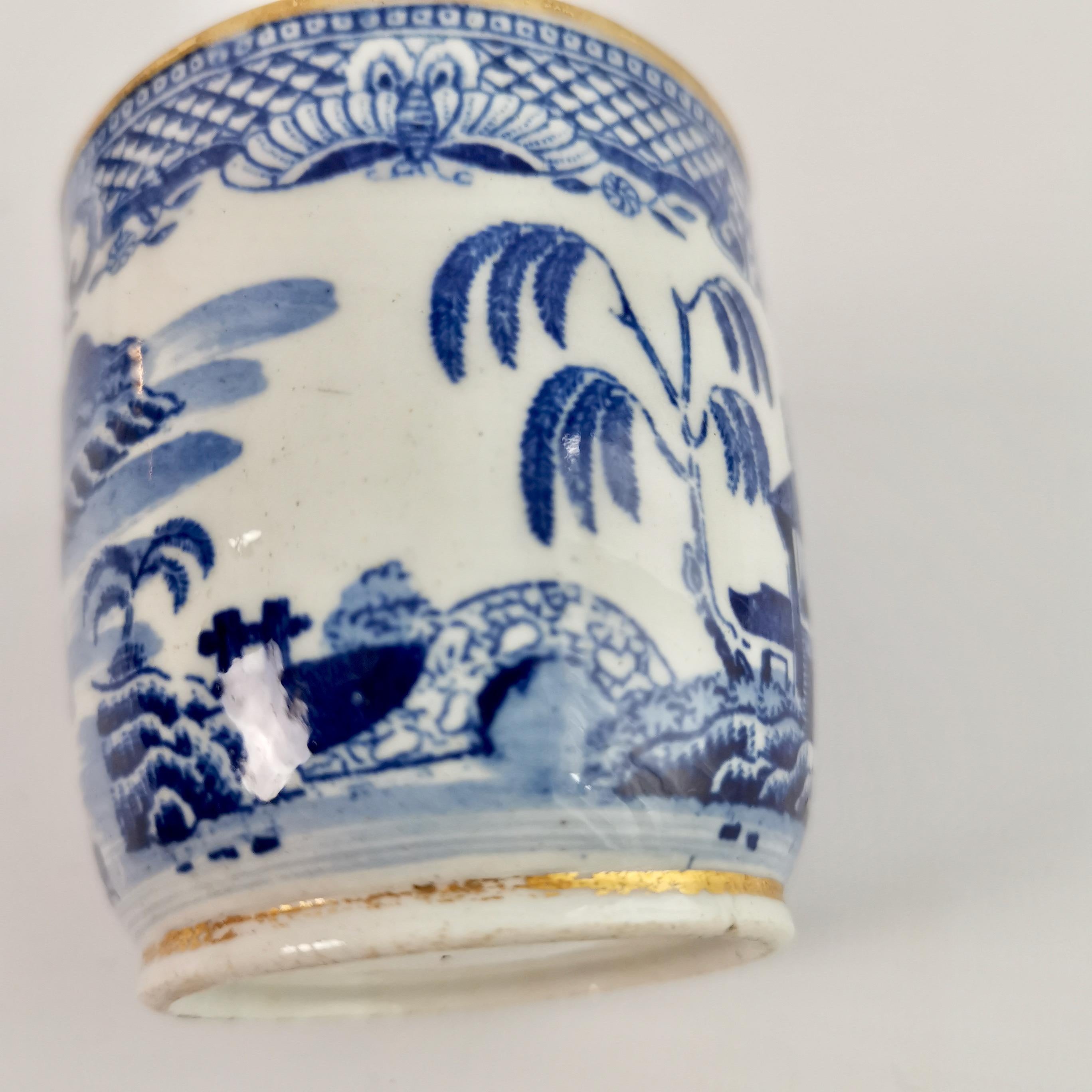 Late 18th Century Orphaned Coffee Cup, New Hall, Blue and White Malay House, Georgian ca 1795
