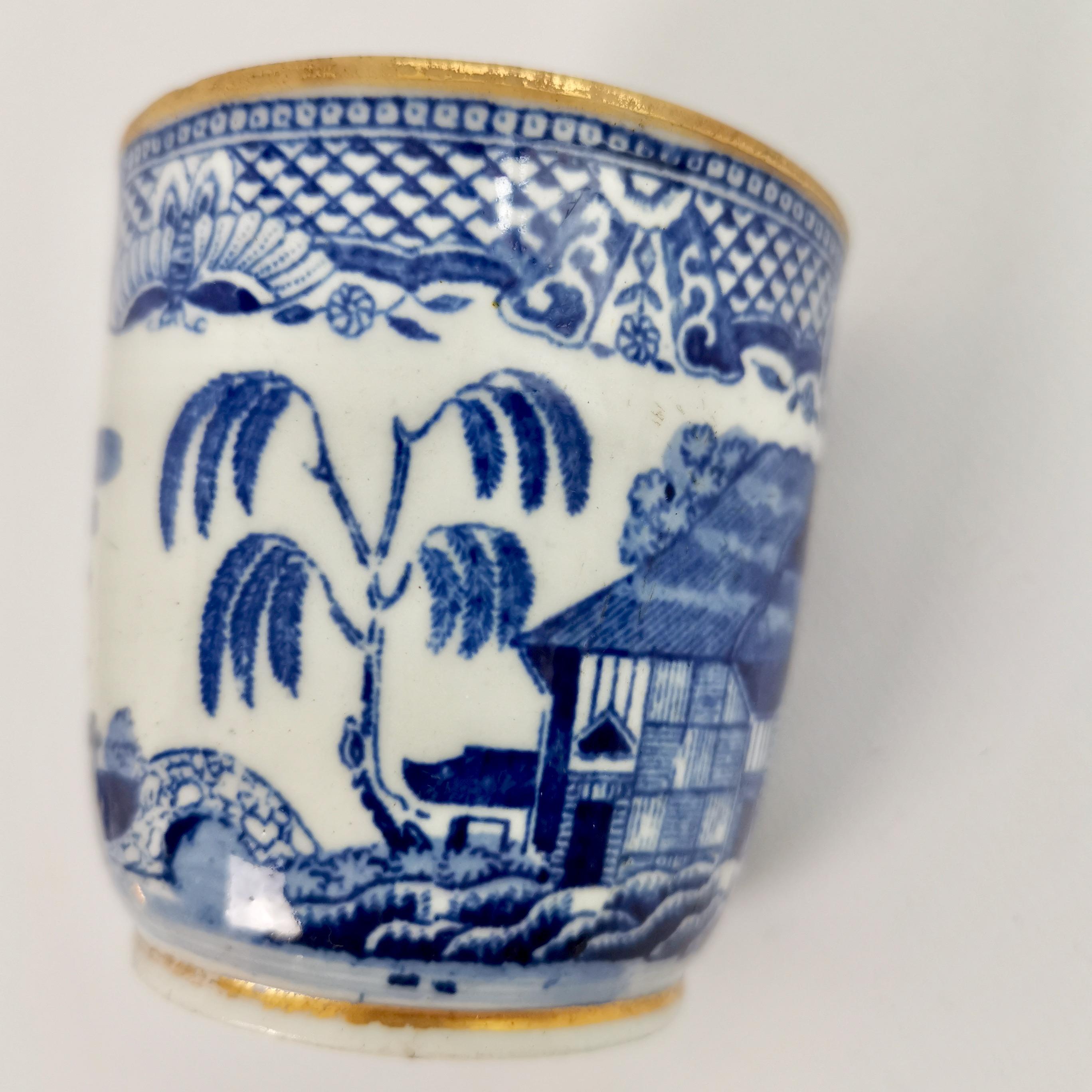 Porcelain Orphaned Coffee Cup, New Hall, Blue and White Malay House, Georgian ca 1795