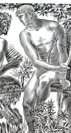 "Orpheus and Pan", Sensuous Art Deco Print with Nude Male Figures by Decaris