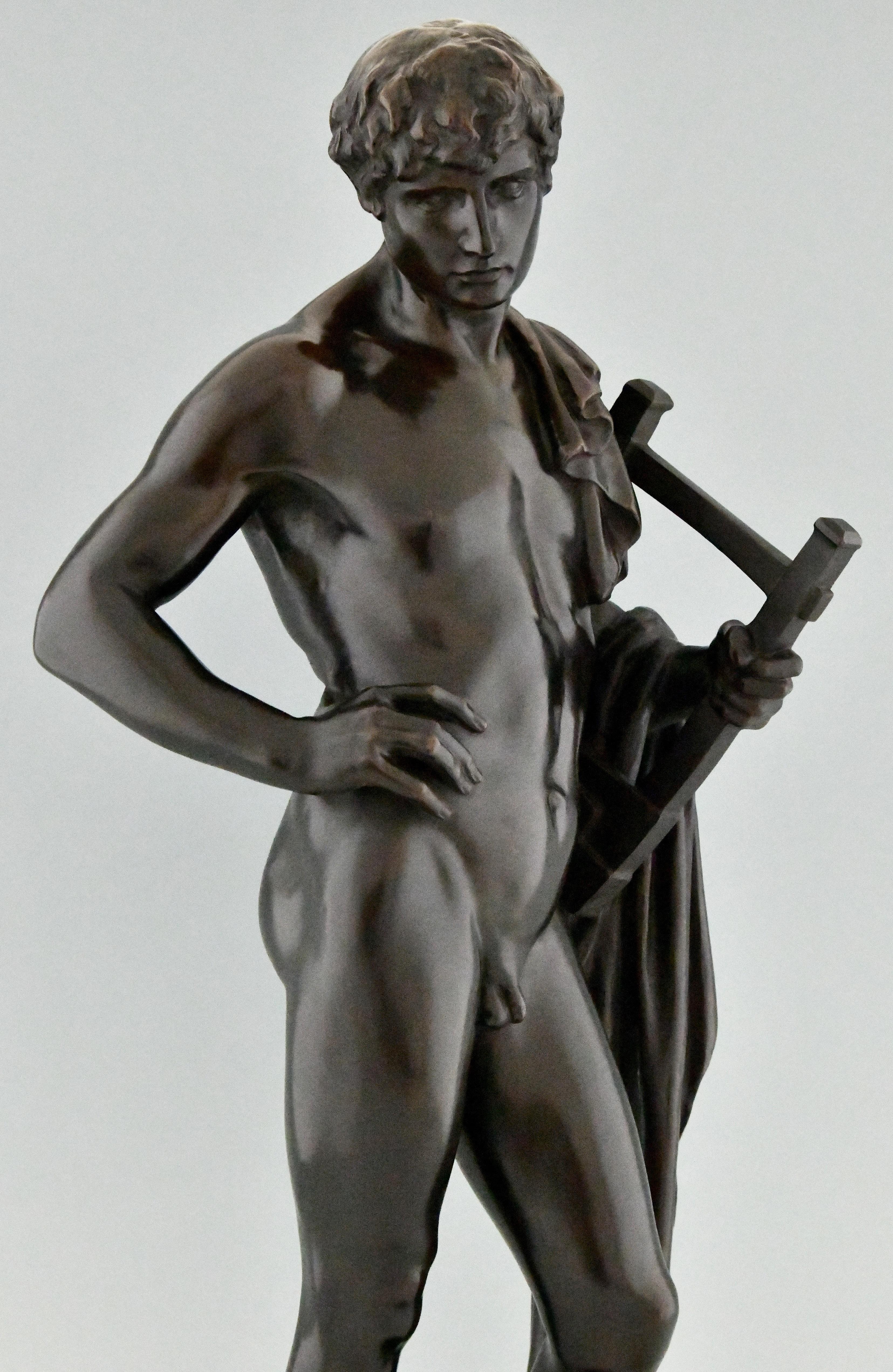 Orpheus Antique Bronze Sculpture of a Male Nude with Lyre by George Mattes 1900 2