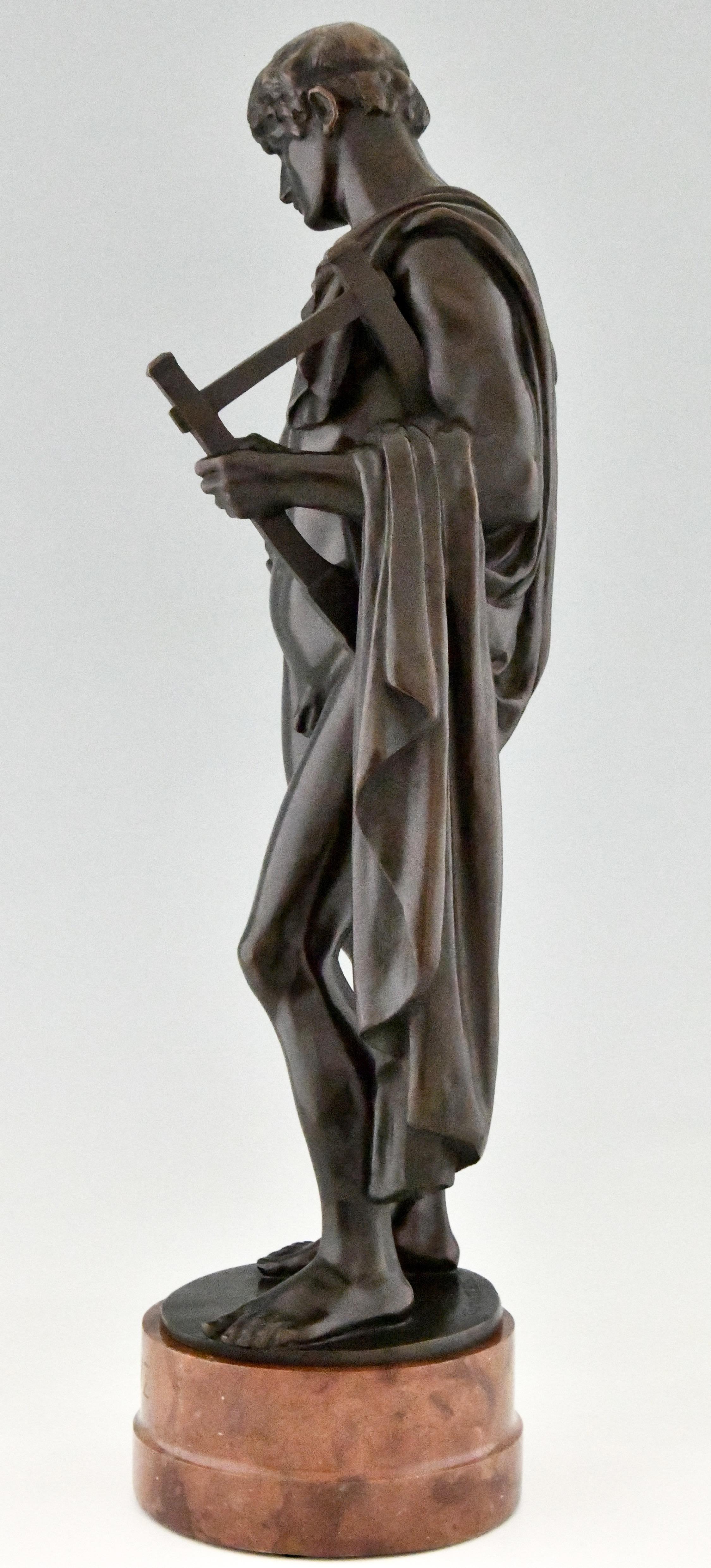 Greek Revival Orpheus Antique Bronze Sculpture of a Male Nude with Lyre by George Mattes 1900