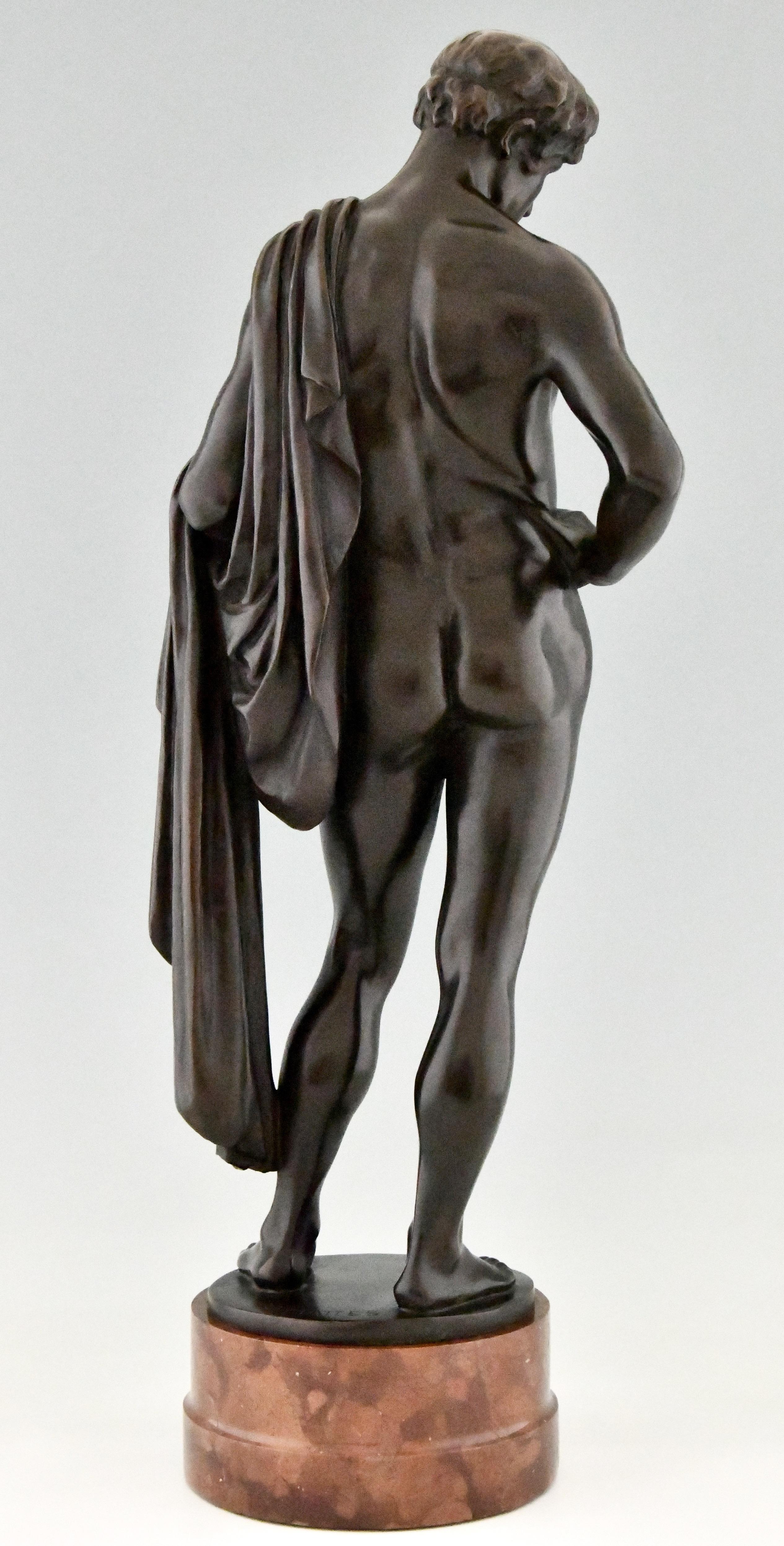 Patinated Orpheus Antique Bronze Sculpture of a Male Nude with Lyre by George Mattes 1900