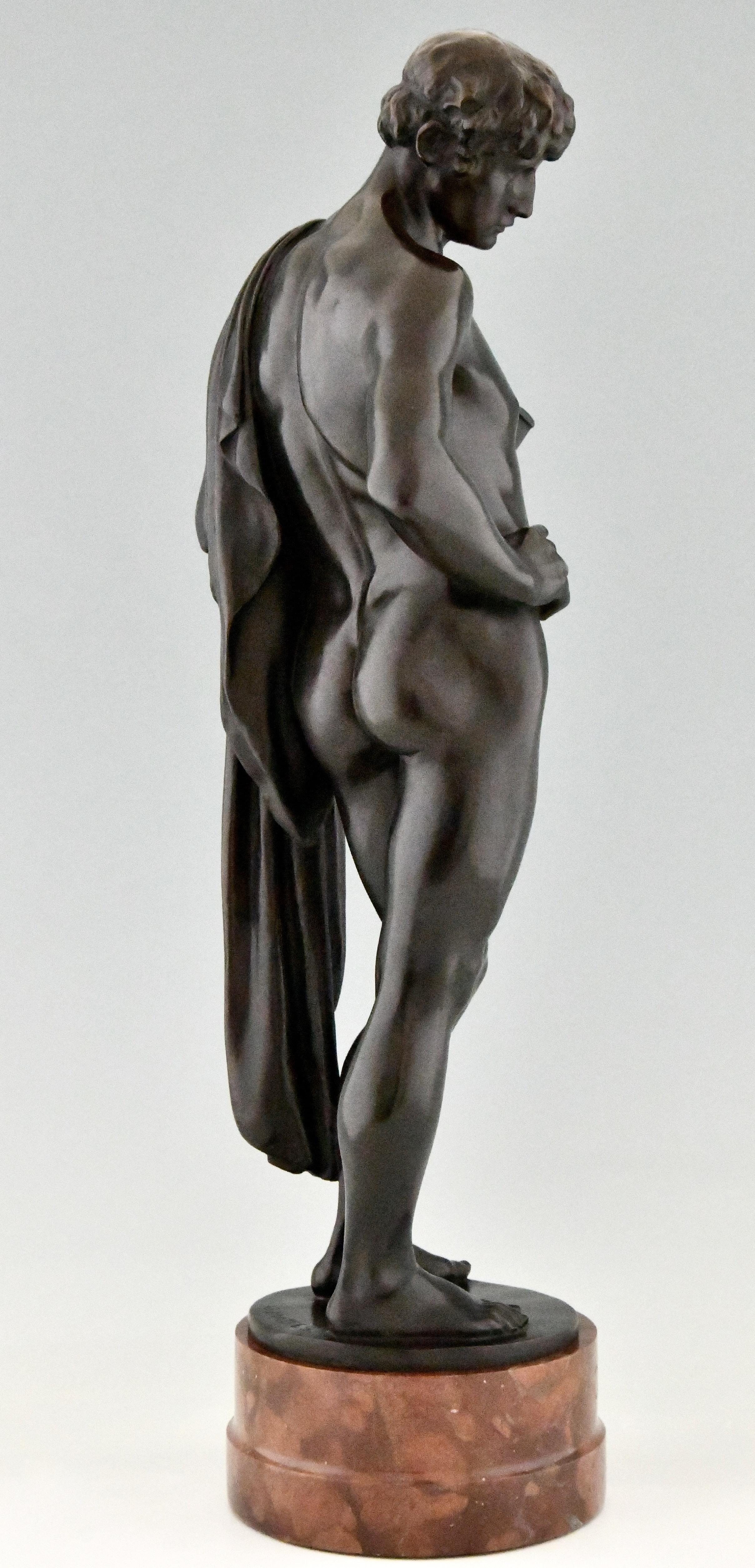 Orpheus Antique Bronze Sculpture of a Male Nude with Lyre by George Mattes 1900 In Good Condition In Antwerp, BE