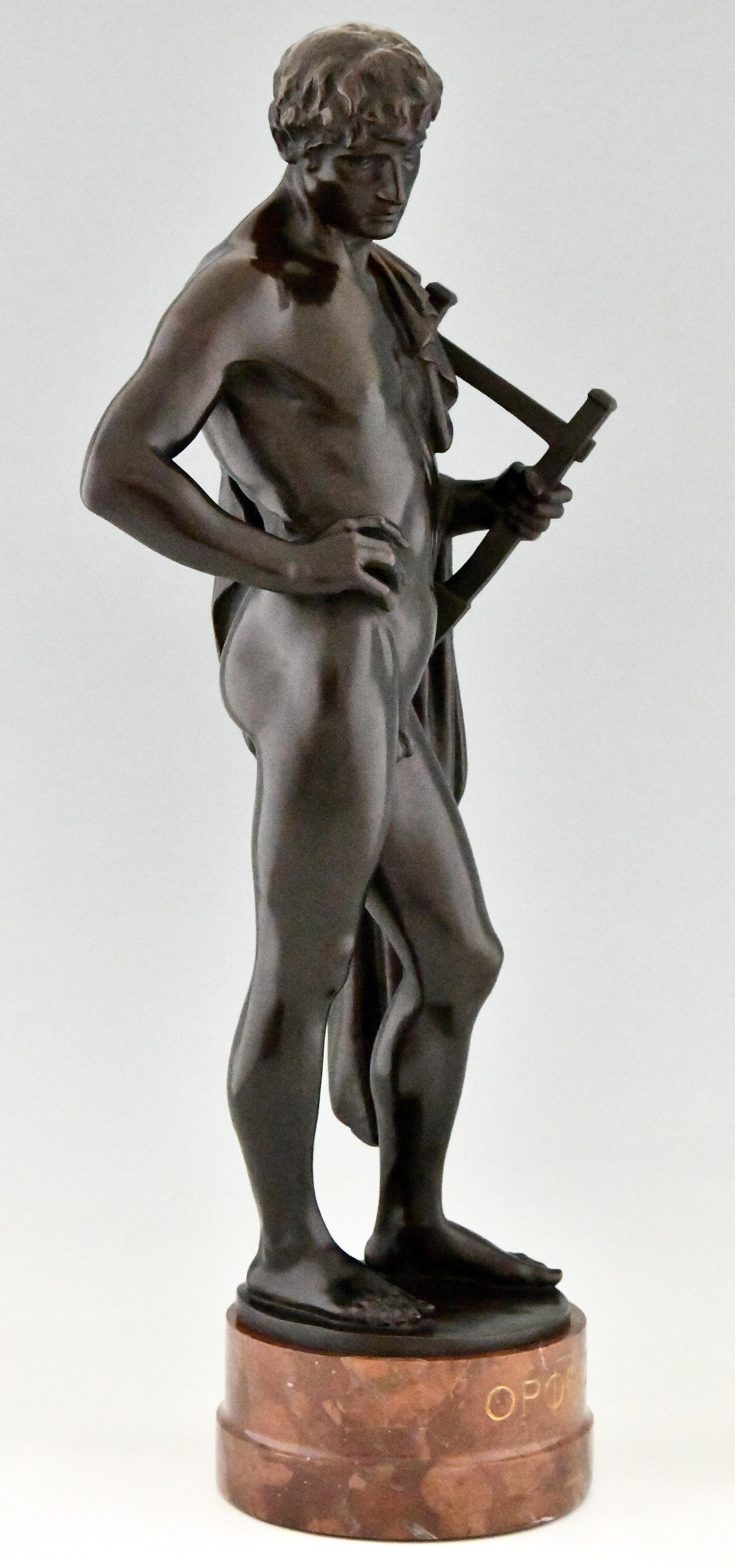 20th Century Orpheus Antique Bronze Sculpture of a Male Nude with Lyre by George Mattes 1900