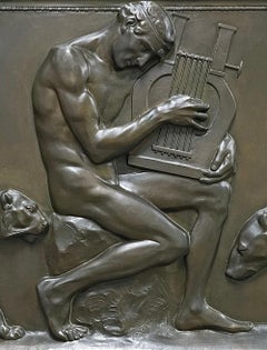 "Orpheus Charming the Animals, " Monumental Bronze Relief with Nude Male, 1910