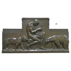 Antique "Orpheus Charming the Animals, " Monumental Bronze Relief with Nude Male, 1910