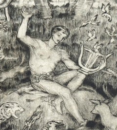 "Orpheus Charming the Animals", Rare 1920s Print with Mythological Theme