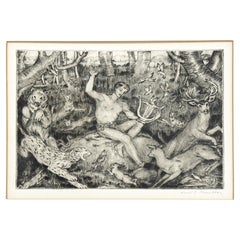 « Orphée charmant les animaux », rare estampe des années 1920 sur le thème mythologique