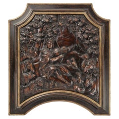 Orpheus serenading the Animals limewood 17th Century in a partial giltwood frame