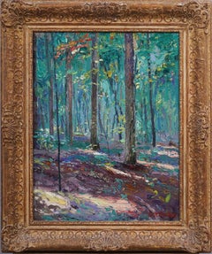 "Summer Shadows" Antique American Impressionist Landscape Framed Oil Painting