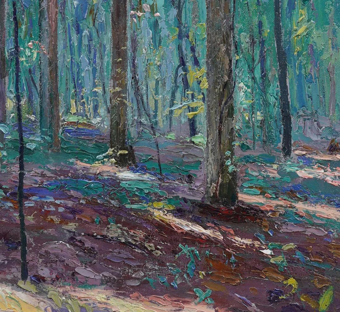 Impressionante dipinto a olio di Orr Cleveland Fisher (1885 - 1974), scena di bosco impressionista dei primi anni dell'America.  Custodito in una cornice Newcomb Macklin.  Olio su tavola.  Firmato.  Dimensioni dell'immagine, 18H per 14L.


Bio