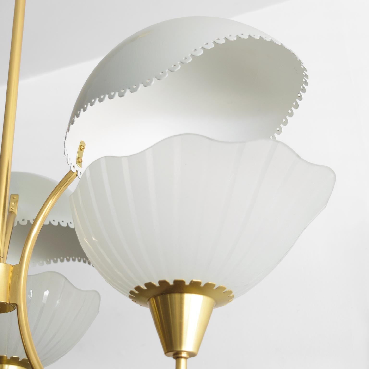 Harald Notini desigend for Orrefors 3-arm Chandelier with 3 etched glass shades In Good Condition In New York, NY