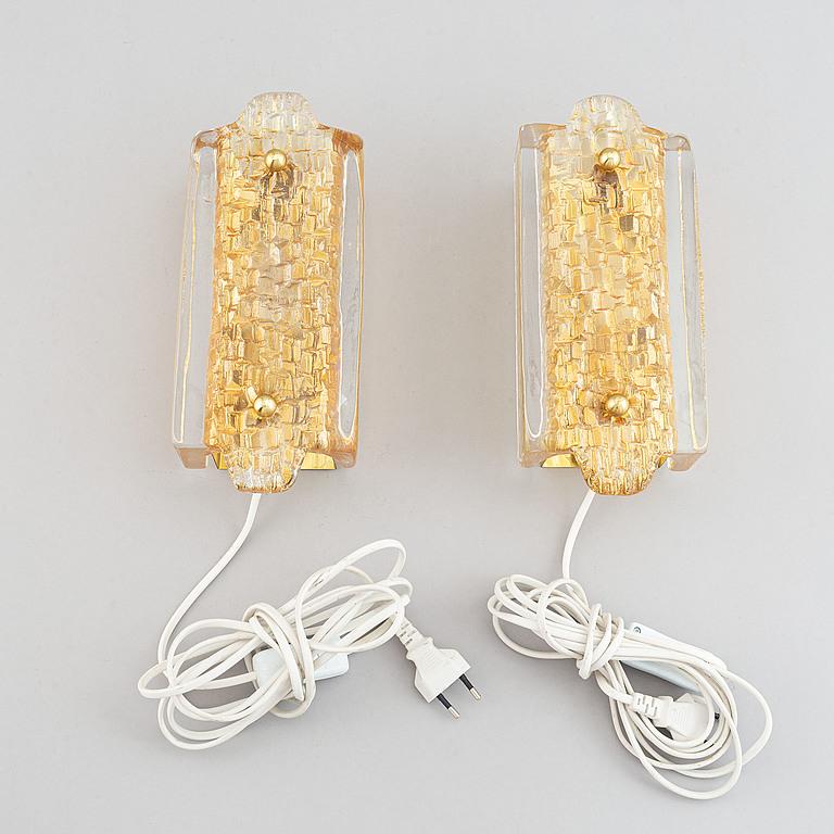 20th Century Orrefors a Pair of Cast Glass and Brass Wall Light, Sweden, 1960 For Sale