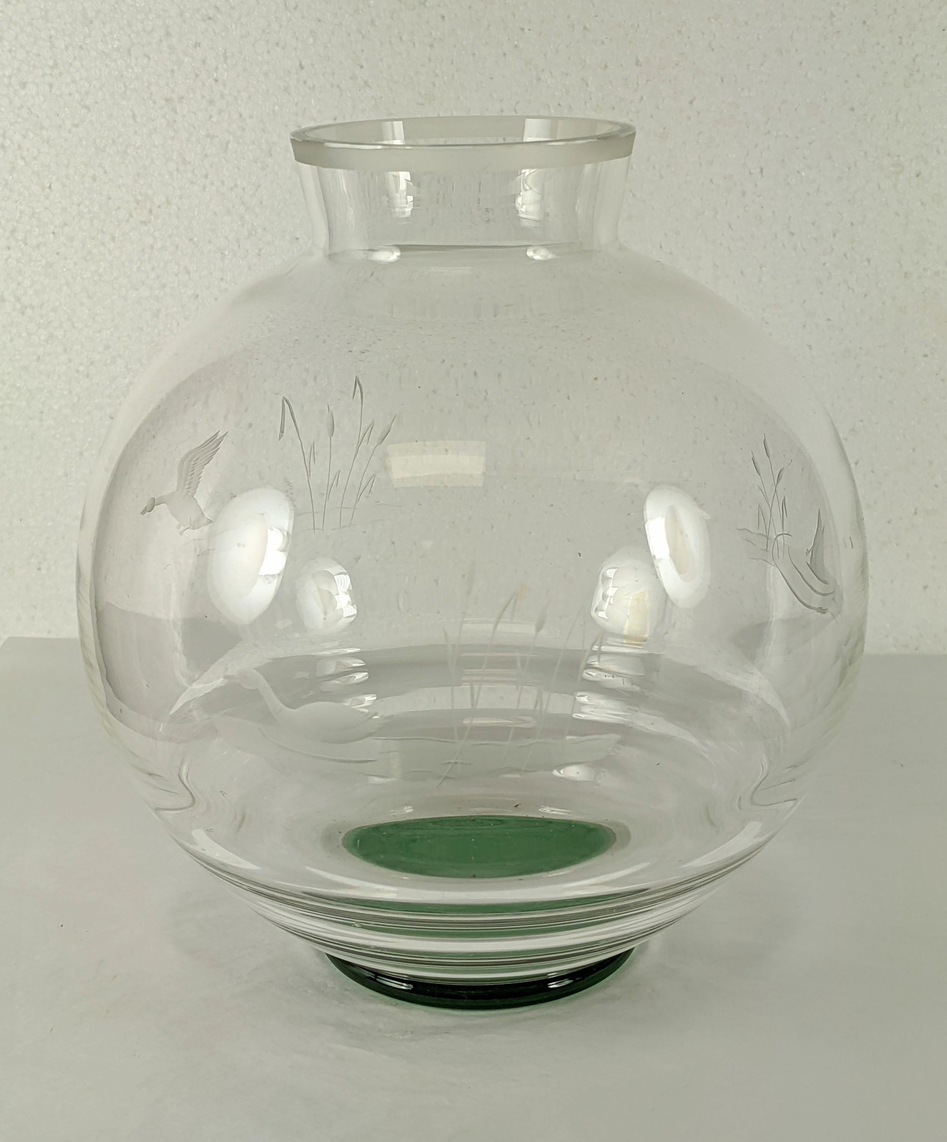 Engraved Orrefors Art Deco Pond Vase, Edward Hald For Sale