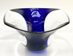 Orrefors Art Glass Cobalt Blue & Clear Bowl by Lars Hellsten, #931620