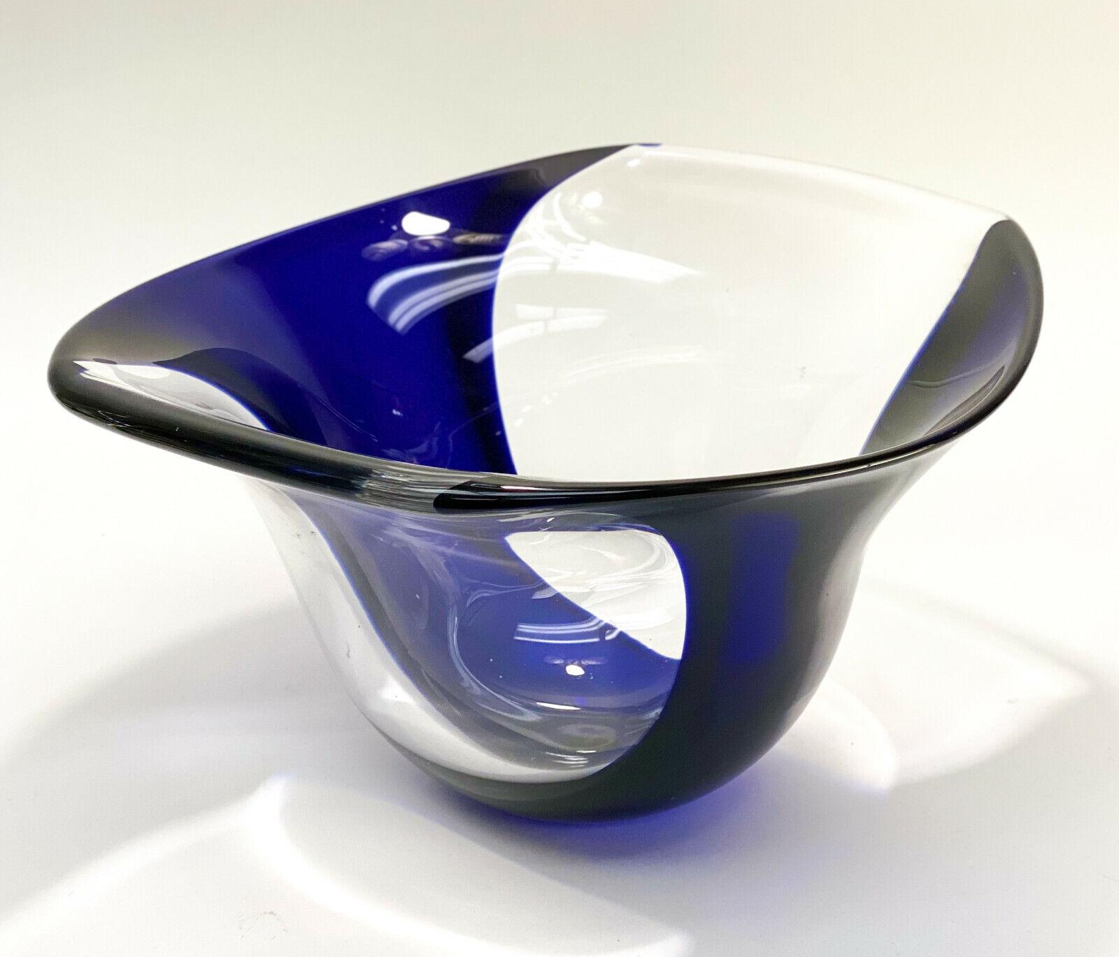 vintage orrefors crystal bowl blue stripes