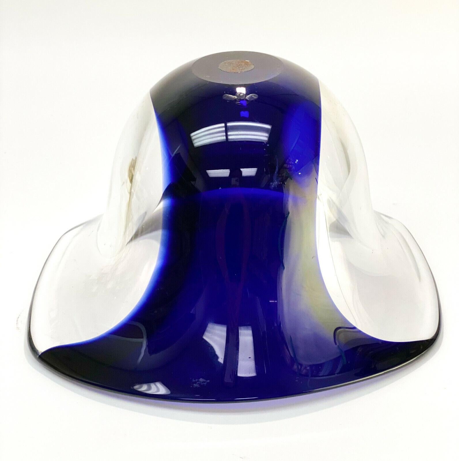 Scandinavian Orrefors Art Glass Cobalt Blue & Clear Bowl by Lars Hellsten, #931620 For Sale