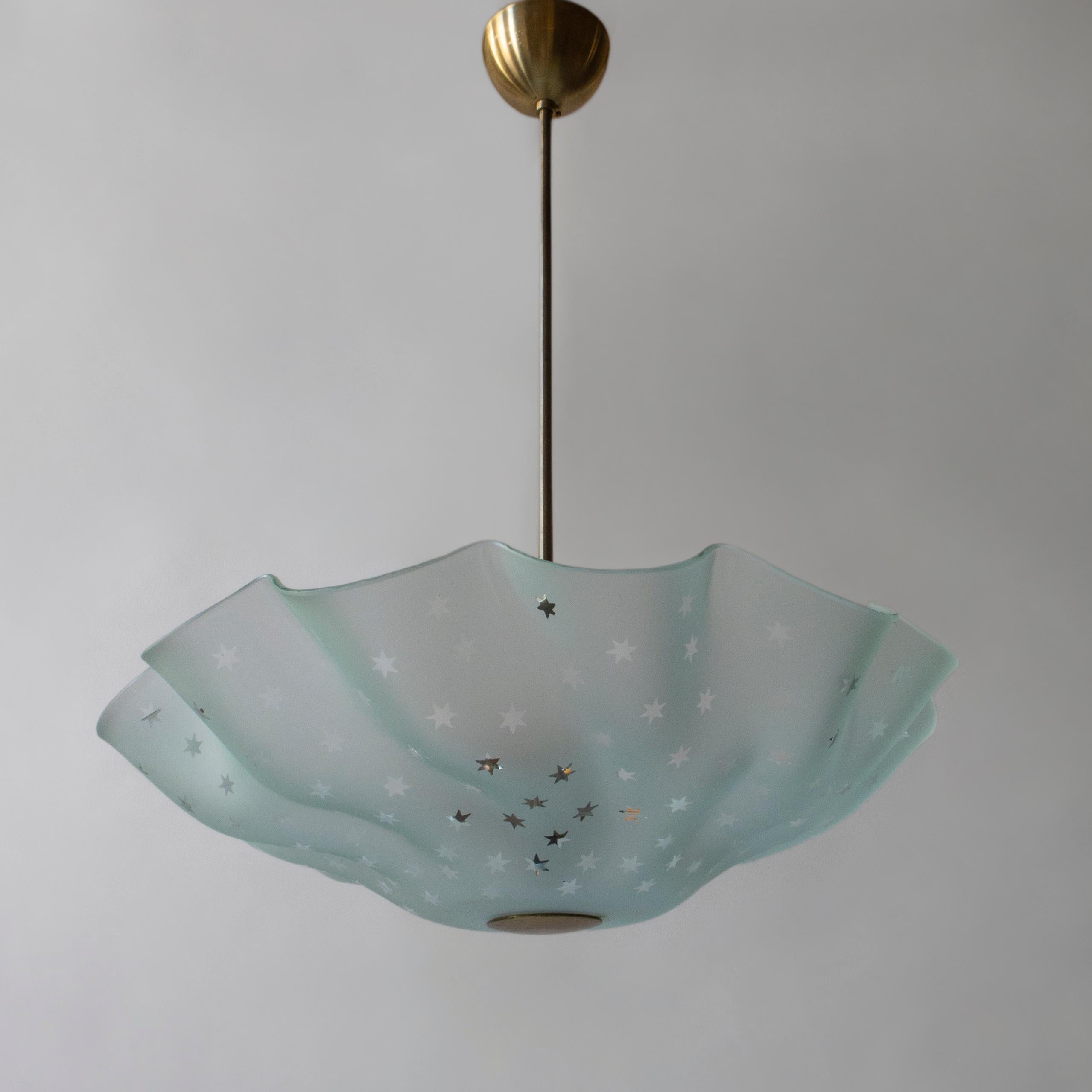 Modern Orrefors Attributed, Rare Swedish Frosted Glass & Brass Handkerchief Chandelier