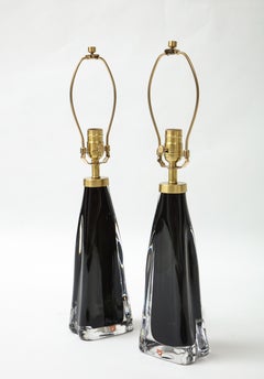 Orrefors Black Crystal Table Lamps by Carl Fagerlund, 1980s Design