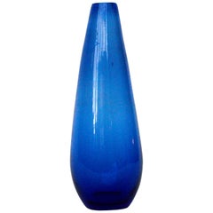 Orrefors Blue Glass Vase from Sweden Midcentury