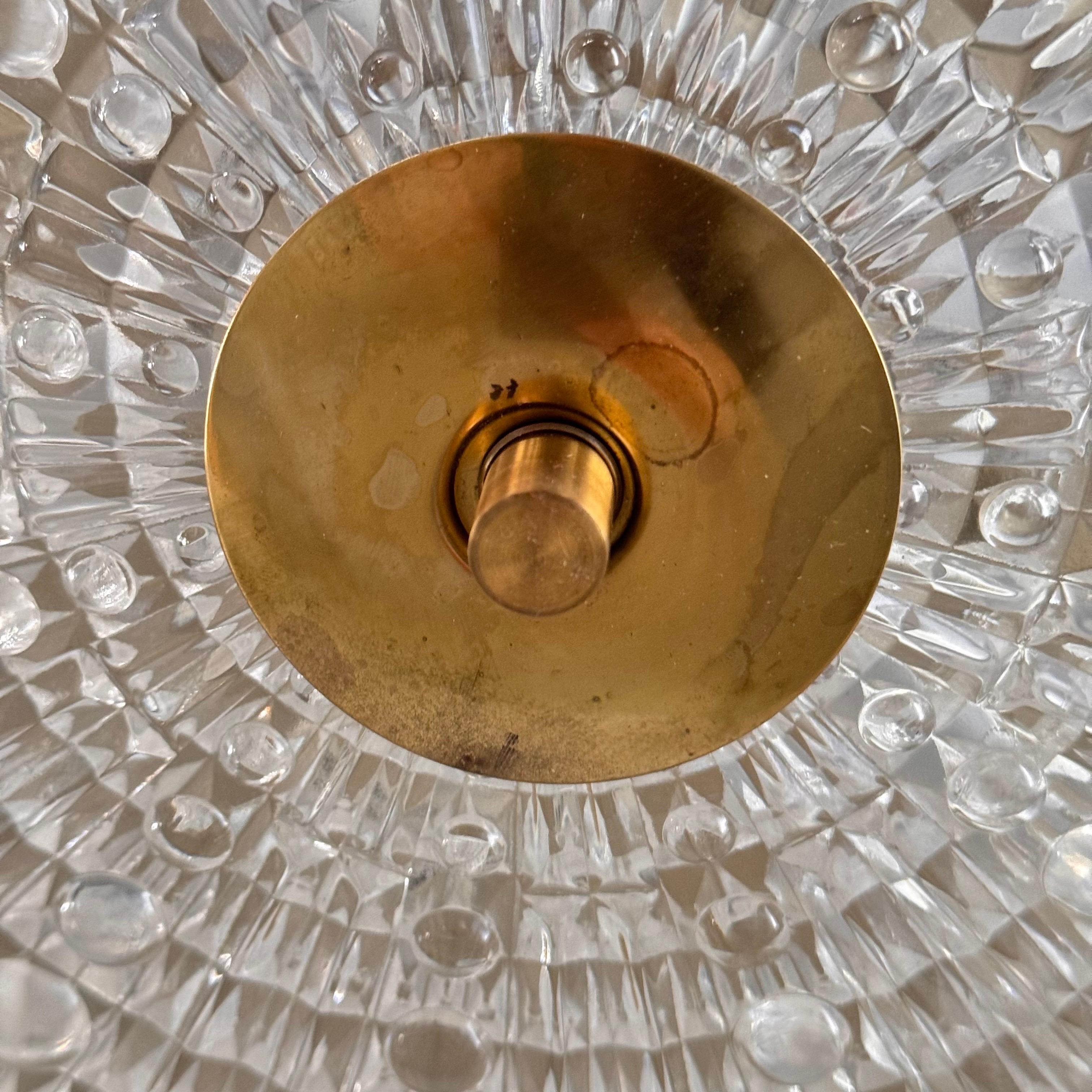 Lampade da soffitto in ottone e cristallo Orrefors di Carl Fagerlund, Svezia, anni '60 in vendita 7