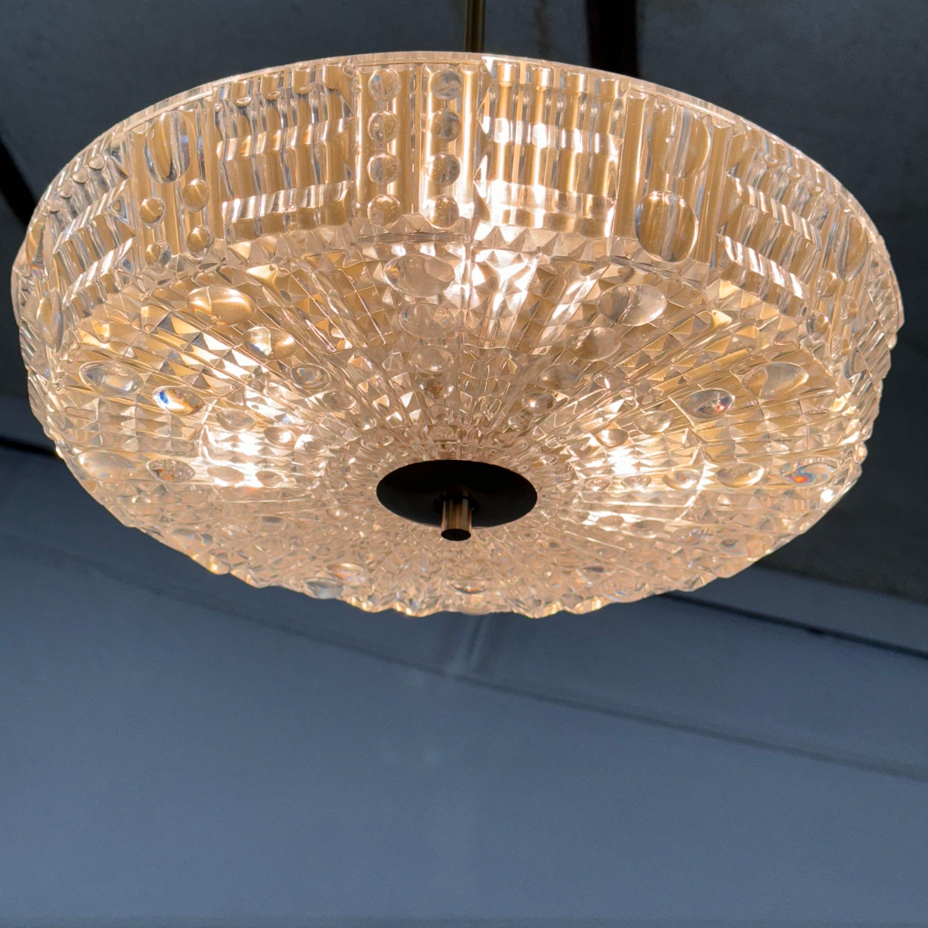 Svedese Lampade da soffitto in ottone e cristallo Orrefors di Carl Fagerlund, Svezia, anni '60 in vendita
